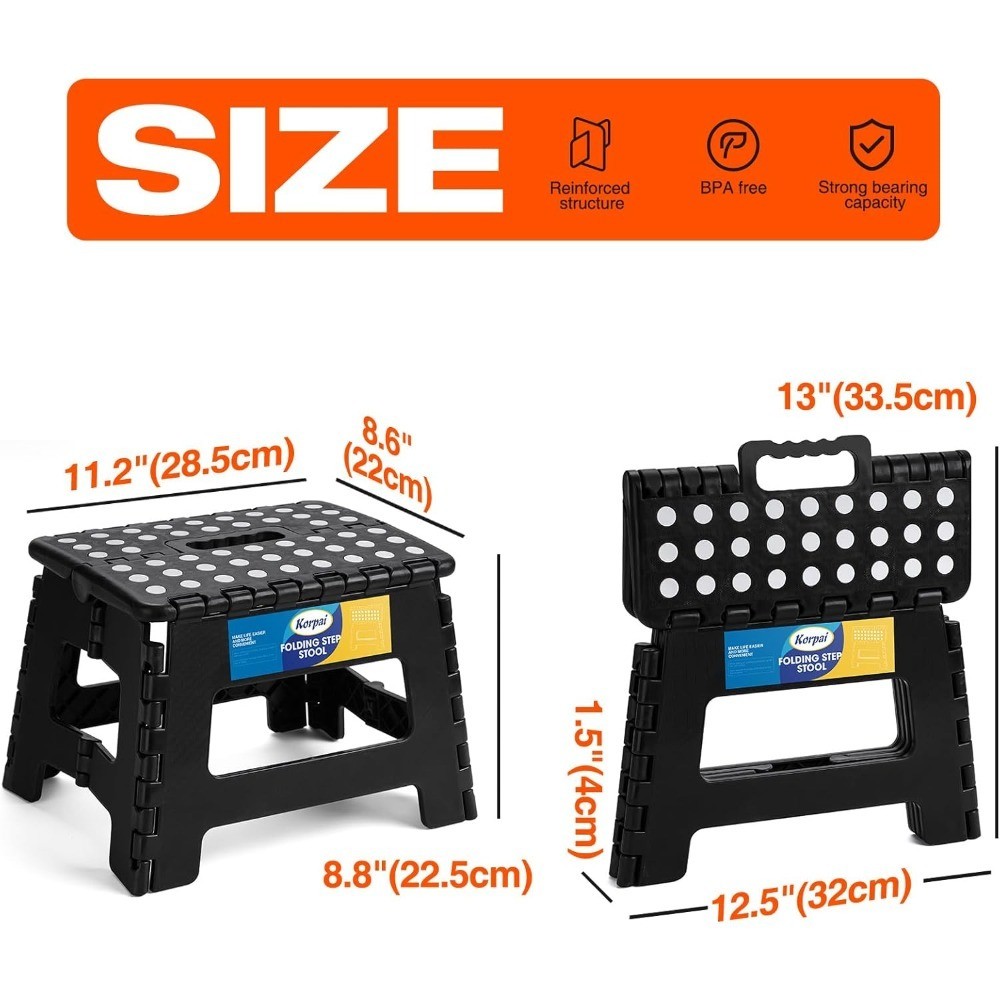 Folding Step Stool with Handle, Non-Slip Plastic Foldable Stool for Adults and