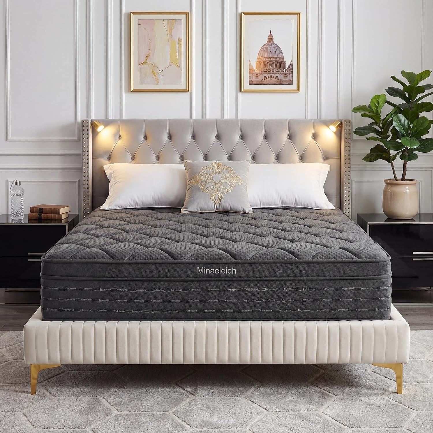 Queen Size Mattress 12 Inch, Medium Firm Boxed Hybrid Mattress, Cooling Gel