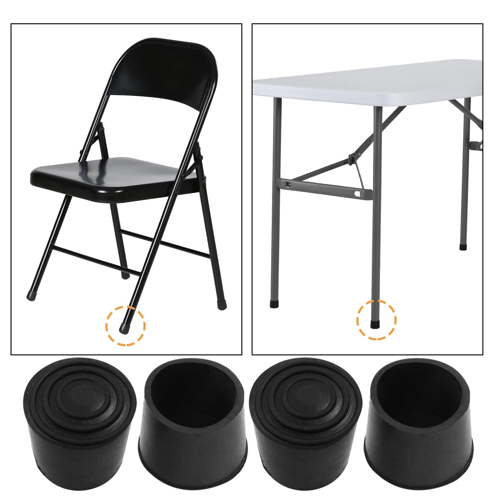 Round PVC Rubber Furniture Covers, 30mm/1.18″, Black, 16 Pcs