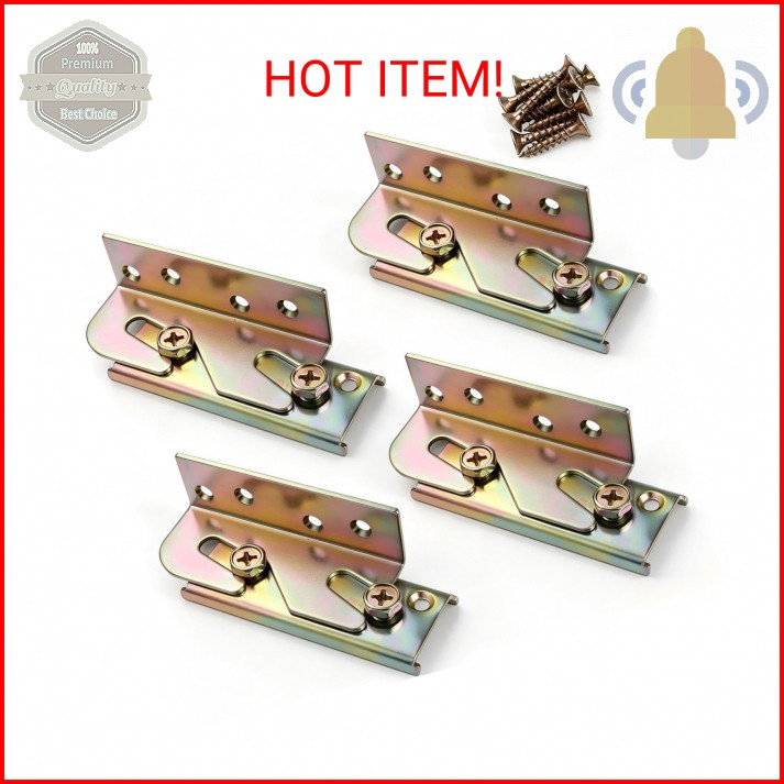 4 Sets Bed Rail Brackets,Heavy Duty Bed Frame Brackets Bed Fittings Wooden Bed F