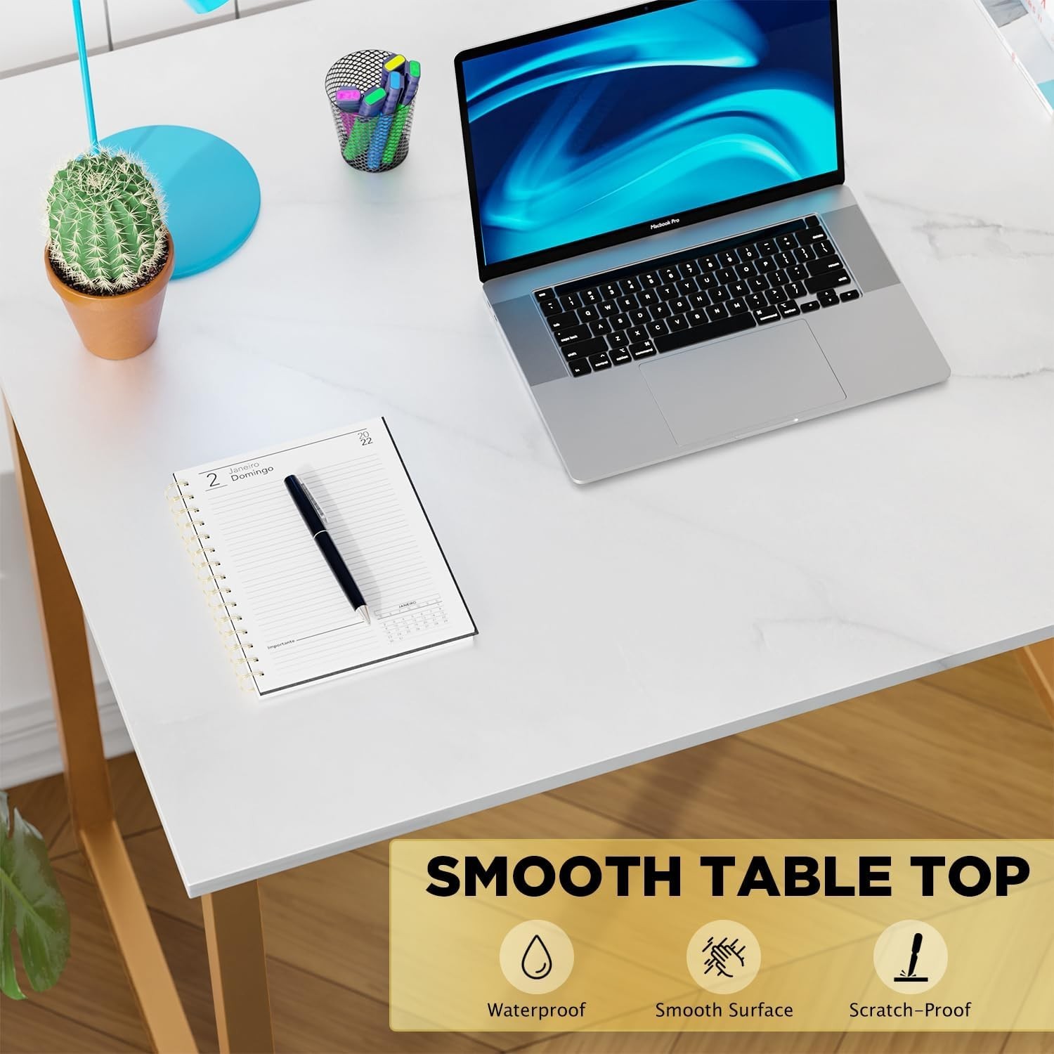 PayLessHere 32″ Computer Desk, White Gold Table w/ Metal Frame