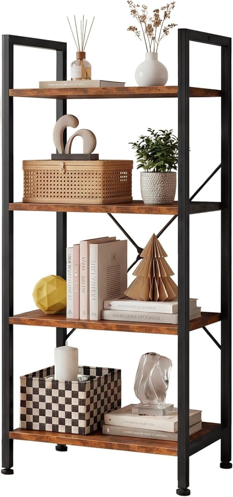 EDX 4 Tier Industrial Bookcase Storage Shelf Bookshelf Home Office Rust Brown