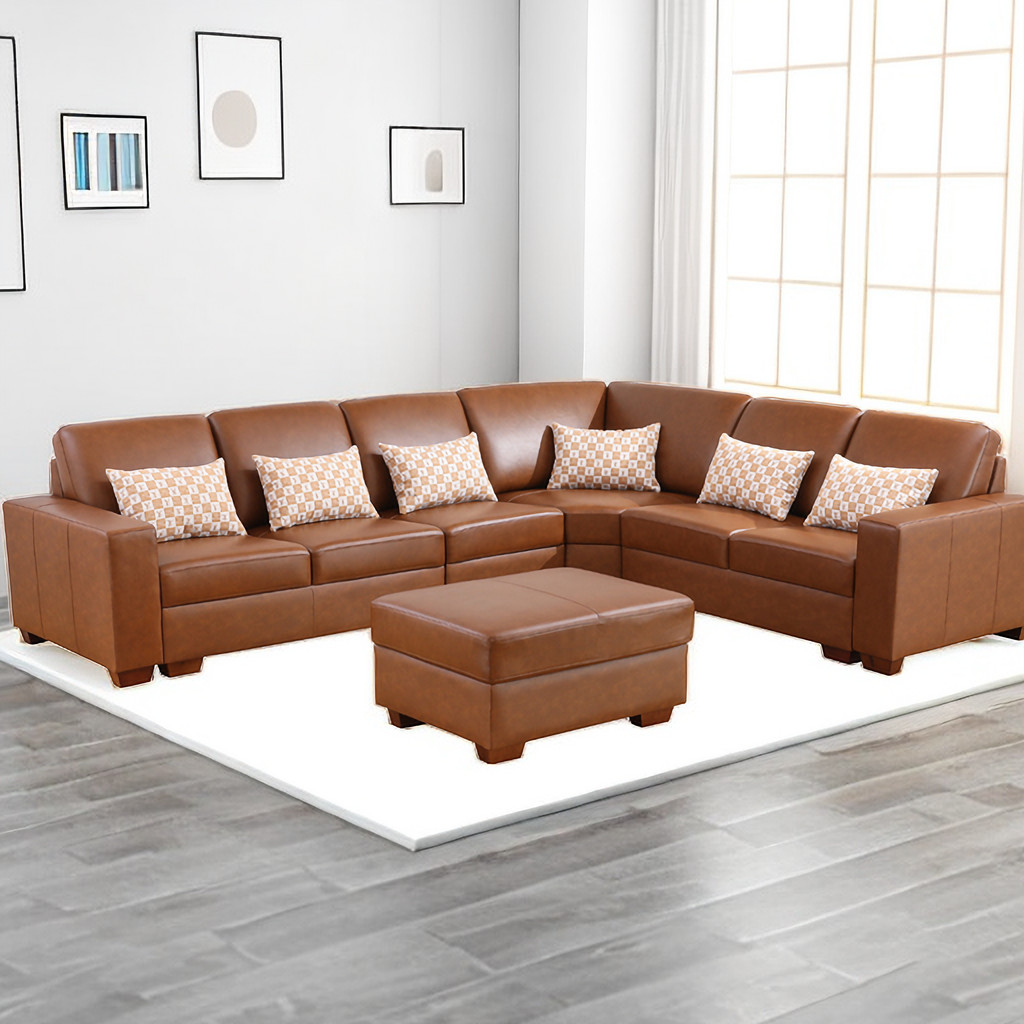 Leather 6-Piece Vegan Leather Sectional Sofa Set Couch Chaise For Living Room