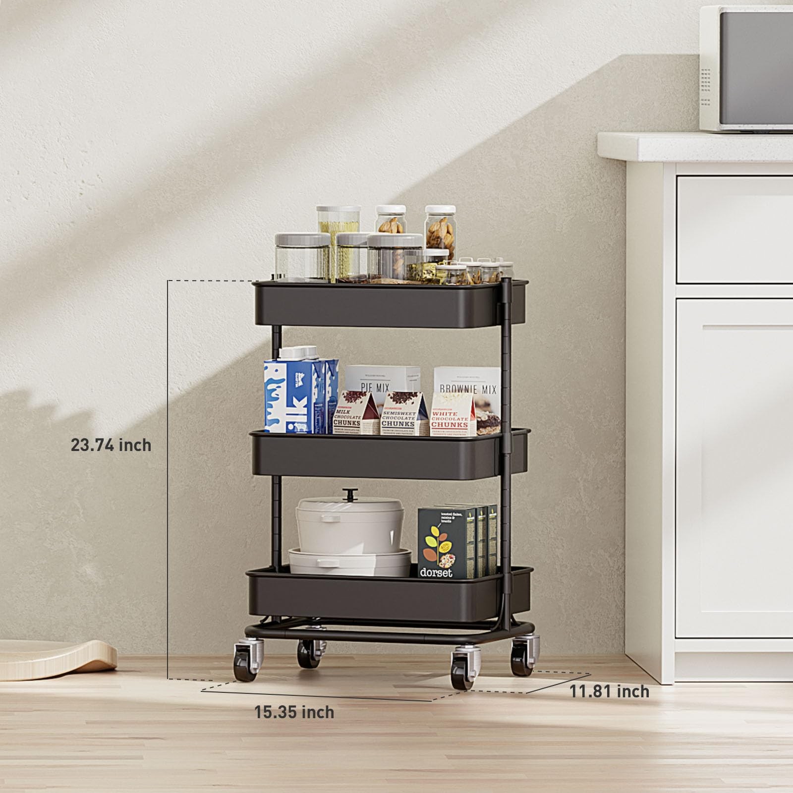 OrchidLeaf 3 Tier Modern Metal Rolling Tool Cart with Silent Casters, 15.35×11.8