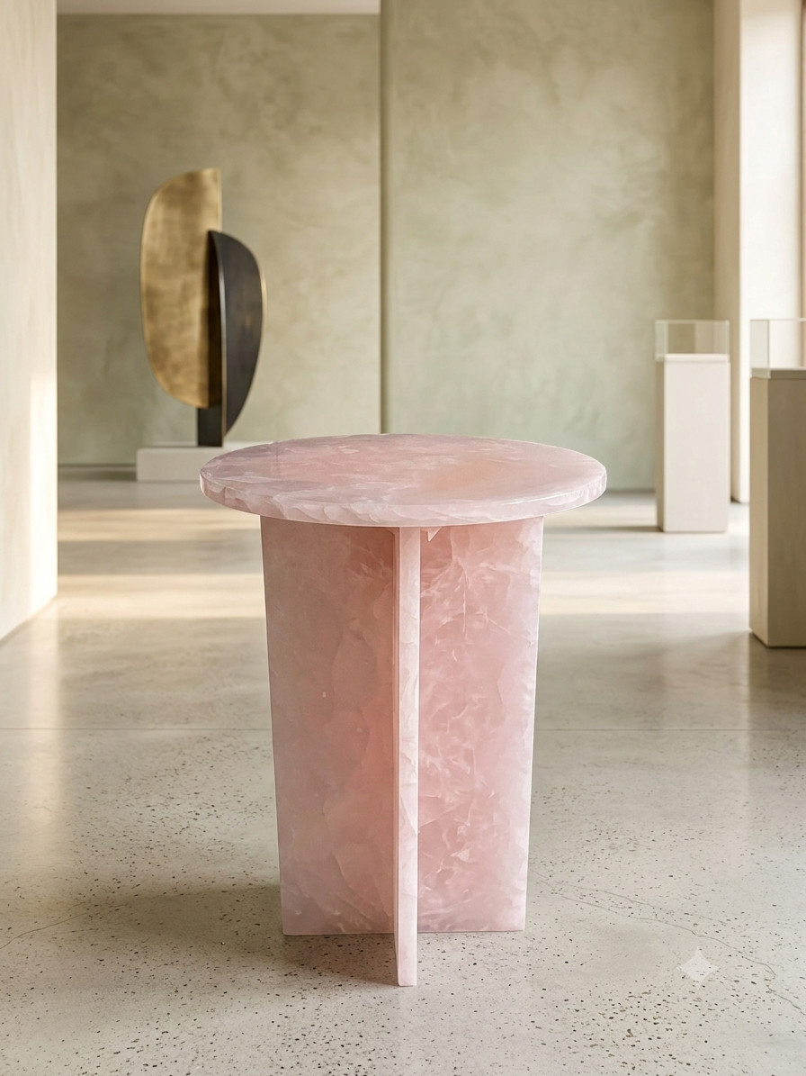 Pink Onyx Accent Table | Modern Handmade Stone Pedestal Side Table
