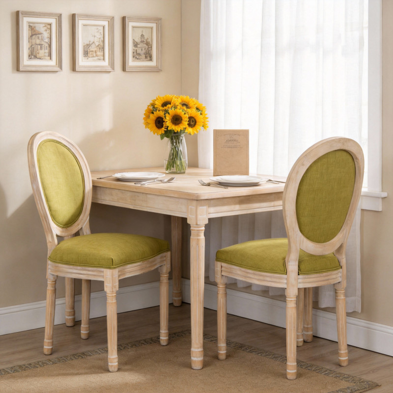 French Country Dining Chairs Set of 2,Upholstered Chairs with Round Back Green