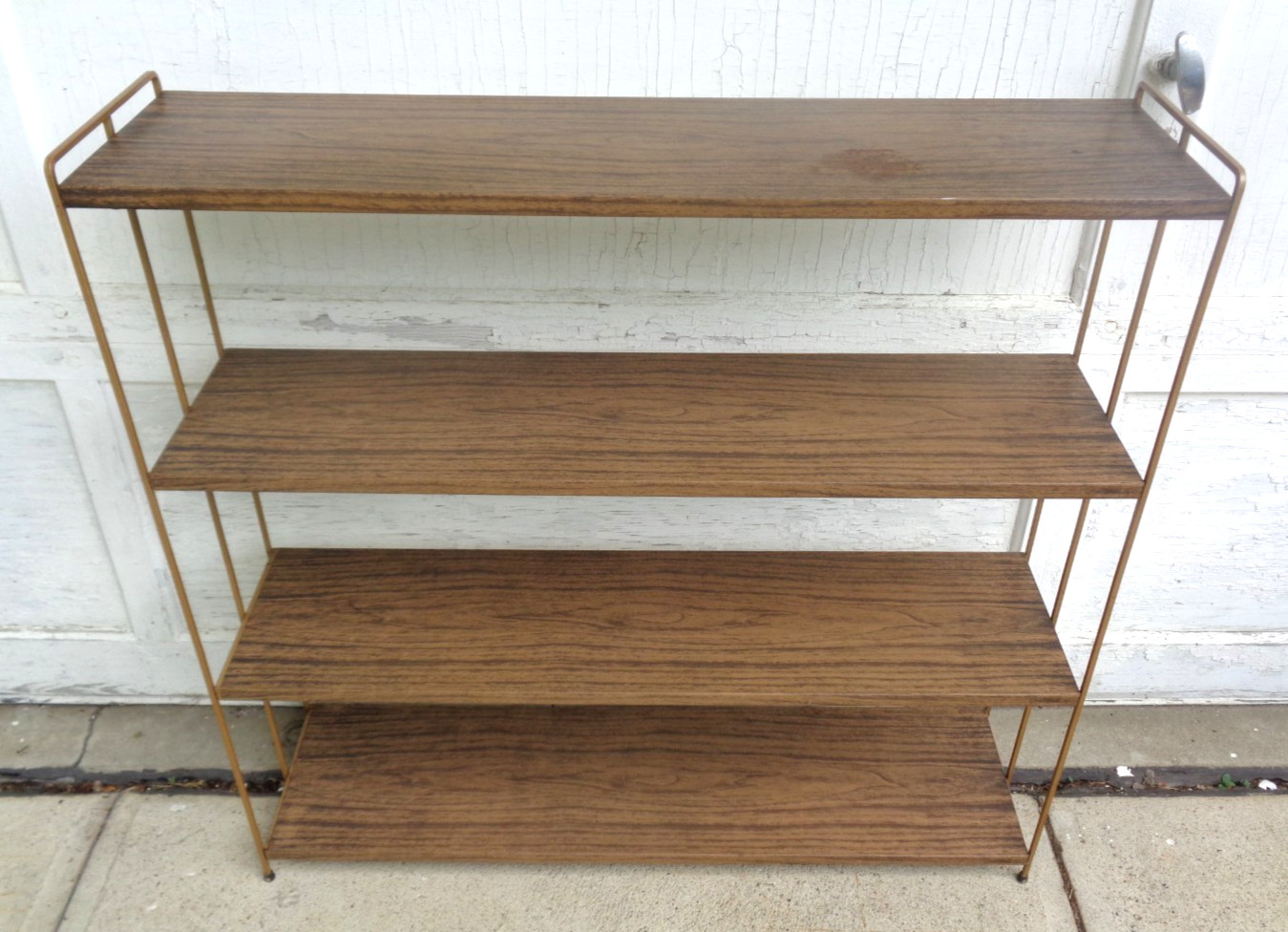Vintage Metal Etagere 4 Shelf Bookcase Mid Century Modern Industrial Wood Grain