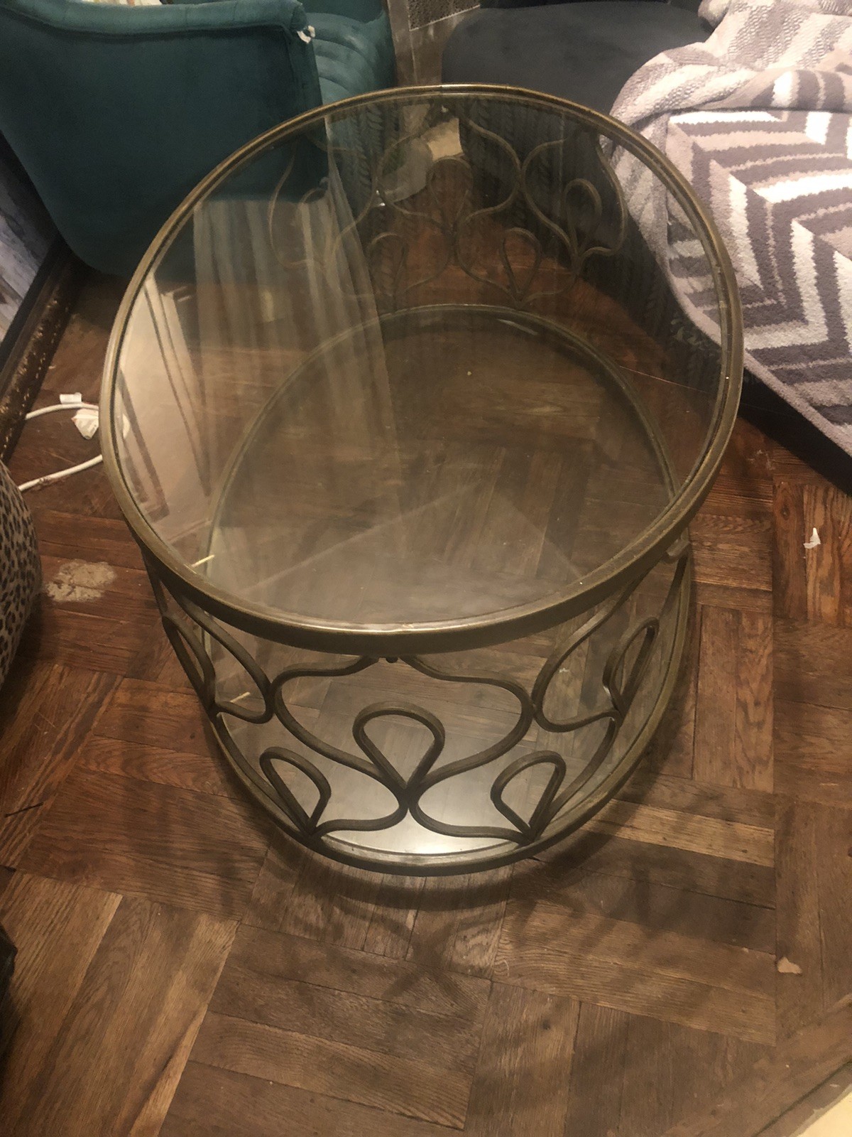 Oval Art Nouveau Brass Glass 48” Coffee Table Pick Up