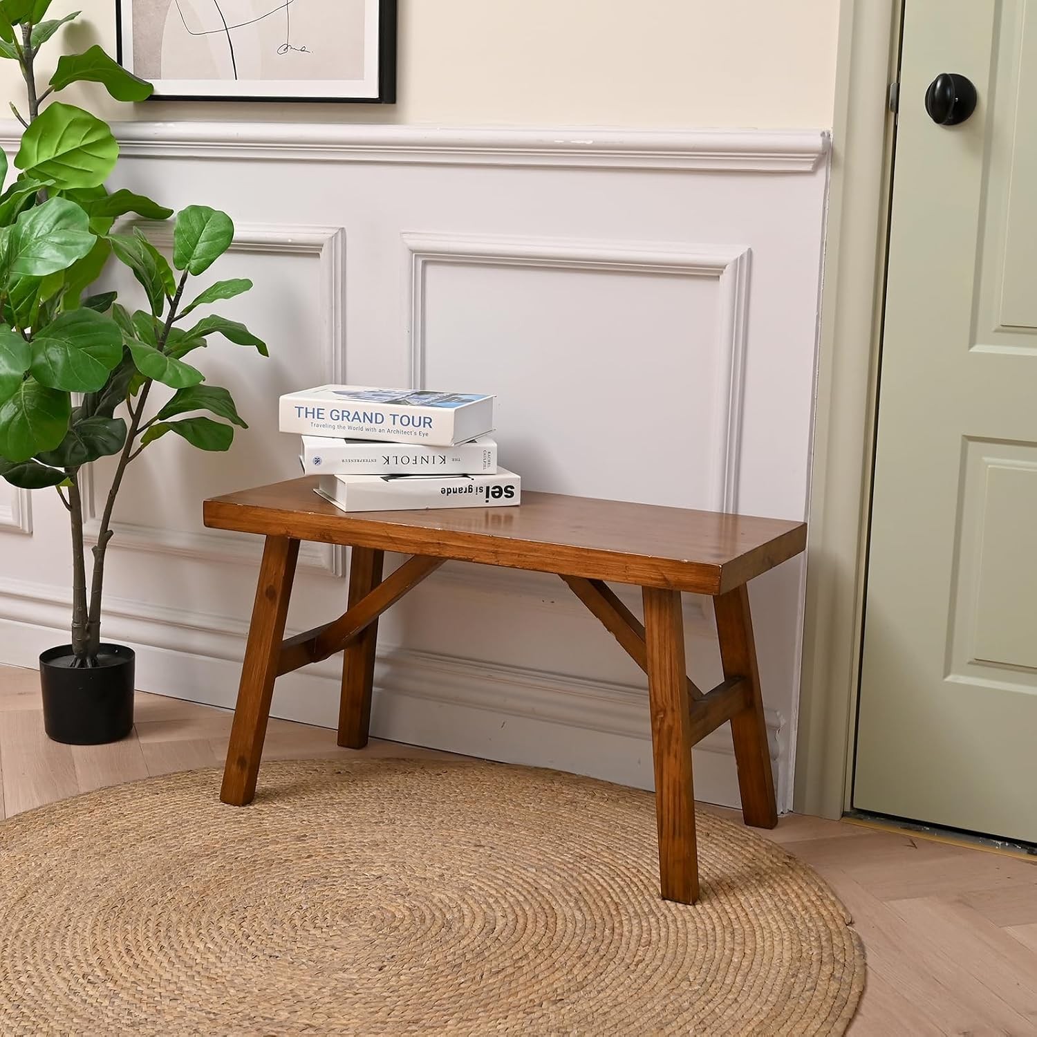 SwallowLiving Handcrafted Solid Wood Bench, 30″ – Farmhouse-Style