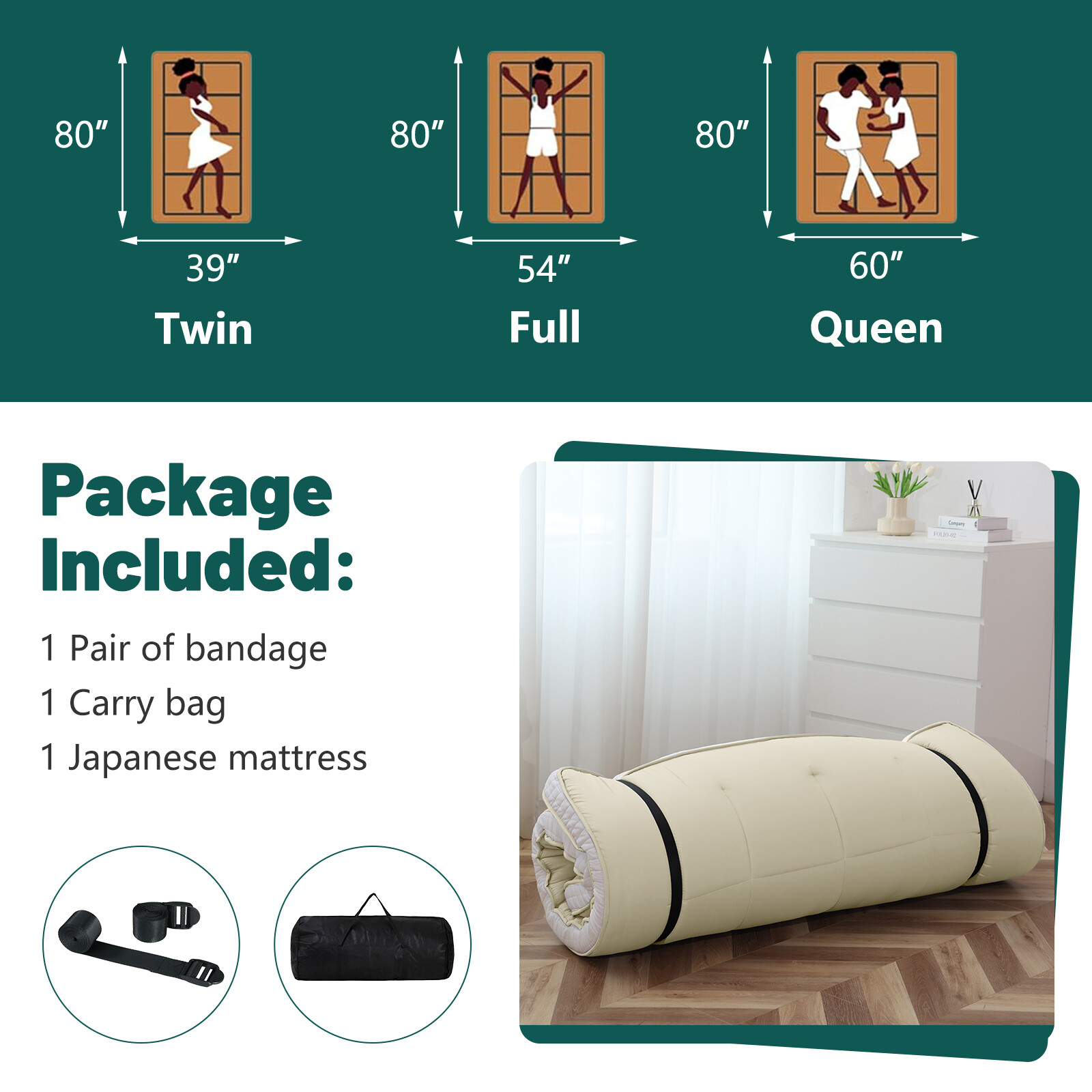NAIZEA Japanese Floor Mattress Futon Mattress, Foldable Sherpa Fleece Mattress