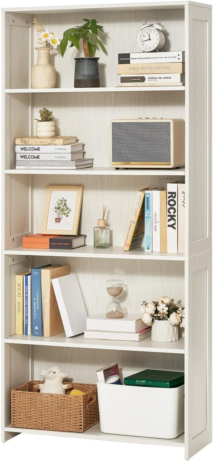 5 Tiers Wide Bookshelf, 68 in Wooden Open Bookcase with Display Storage Organize