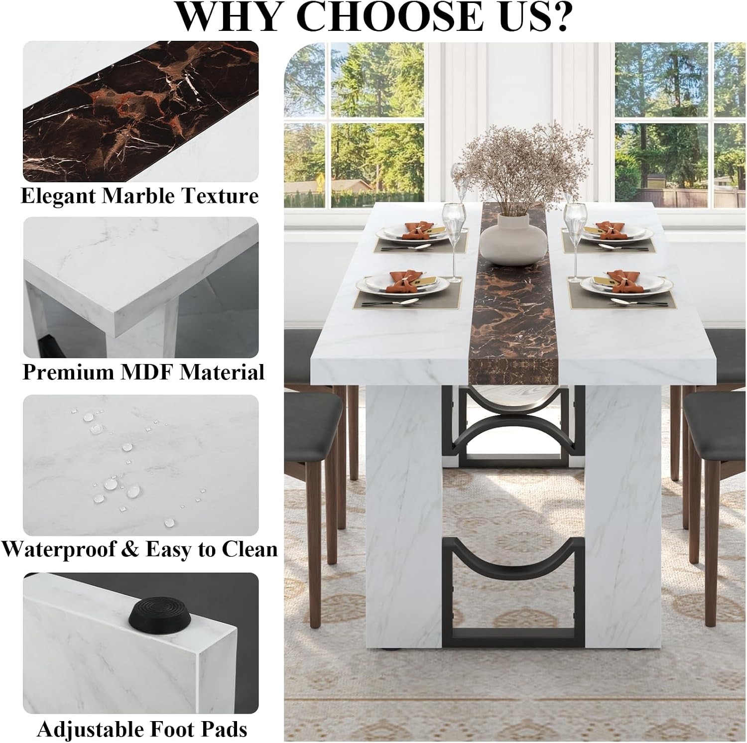 71 Inch Dining Table for 6-8 People, Large Rectangular Kitchen Table with