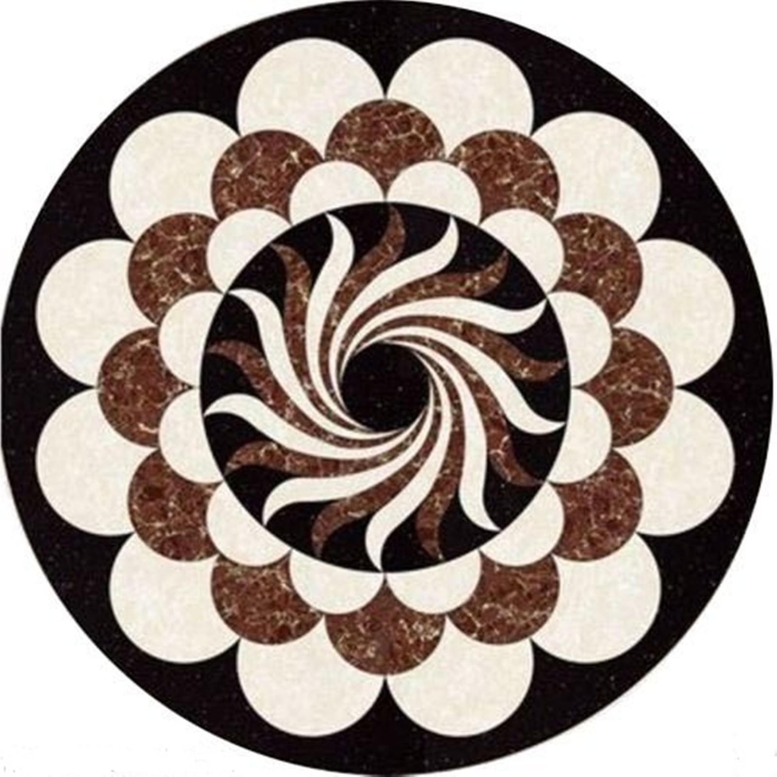 Side Table Handmade Circular Marble Inlay Coffee Table Geometric Vortex Design
