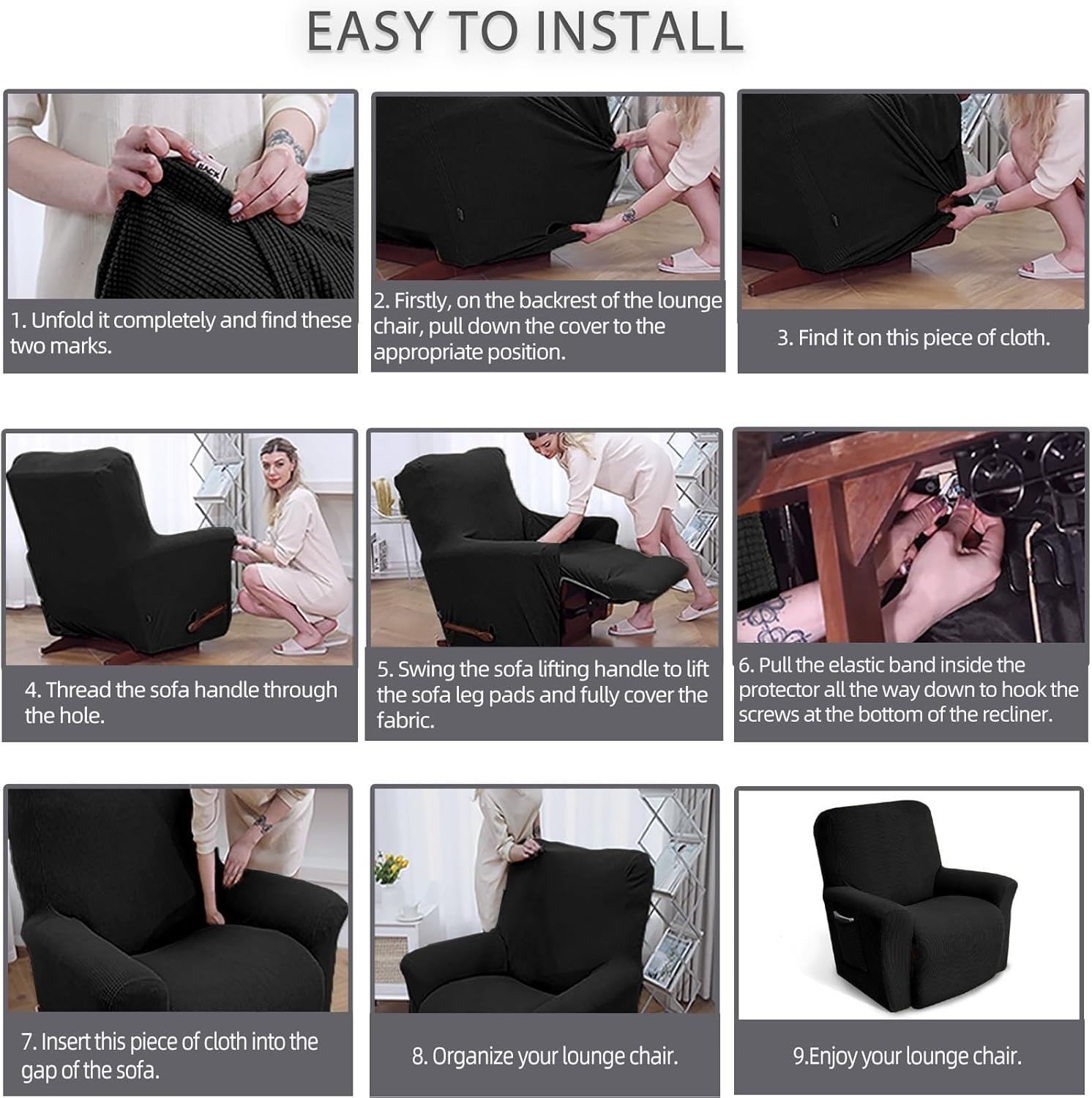 Luxury Black Recliner Chair Cover – Stretchable Slipcover with Easy Care Fabric