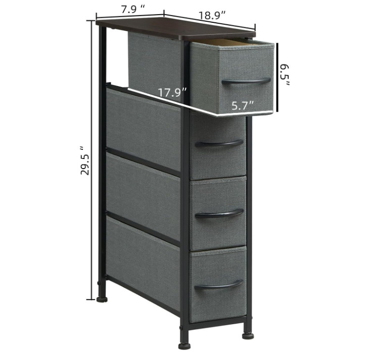 Slim 4-Drawer Dresser, Fabric Storage Organizer for Small Spaces, Charcoal Grey