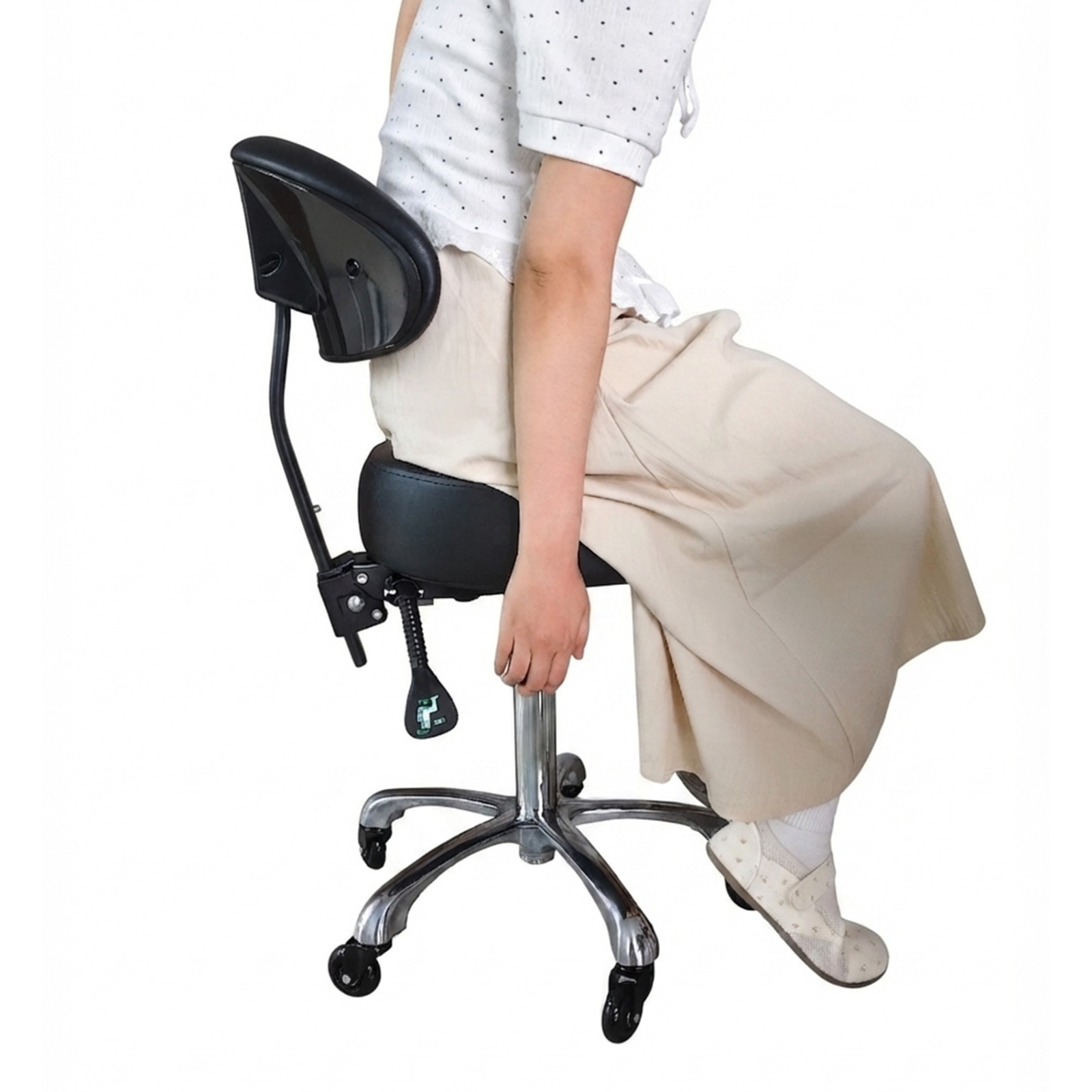 Drafting Chair with Back, Adjustable Rolling Stool with Foot Rest, PU Seat