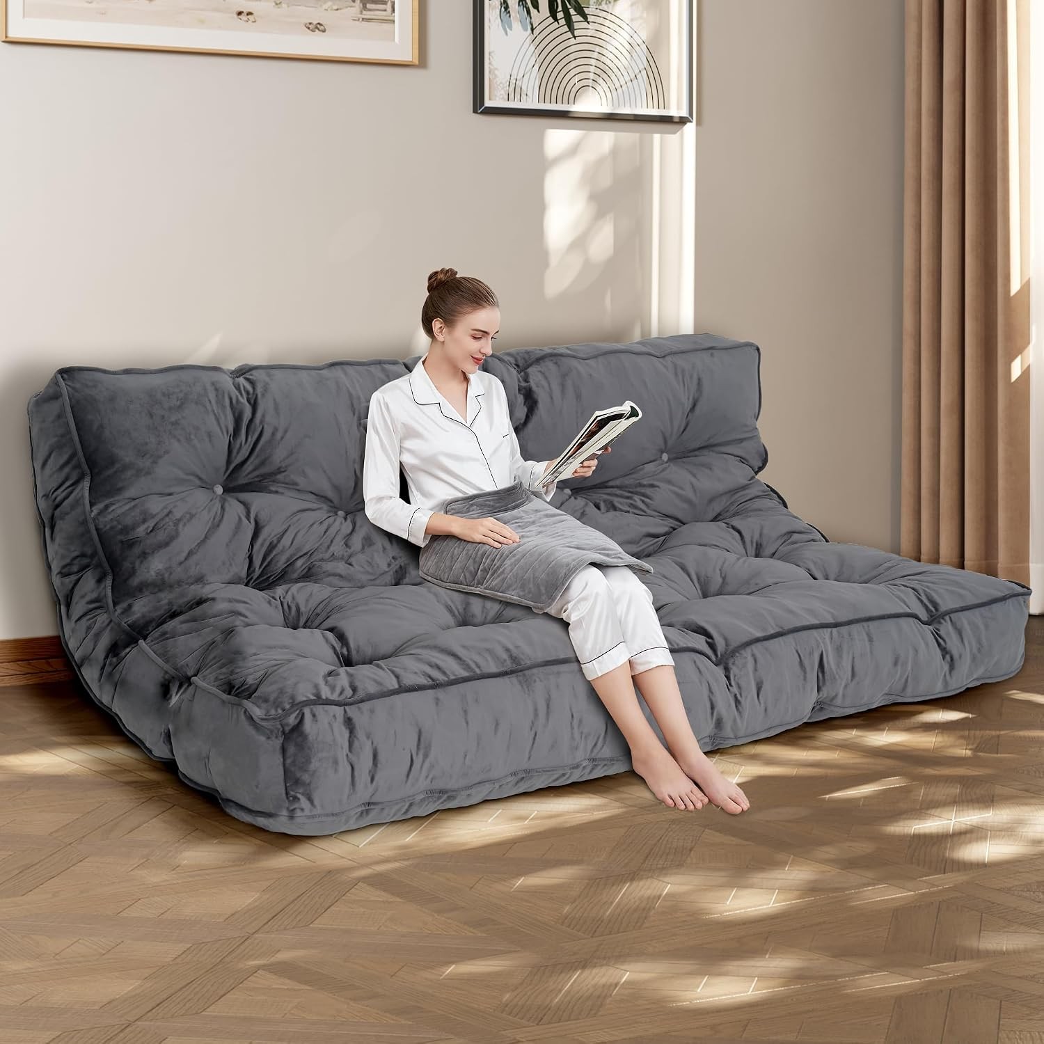 8” Futon Mattress Full Size, Extra Thick Foldable Futon Sofa Bed Couch, Shredded