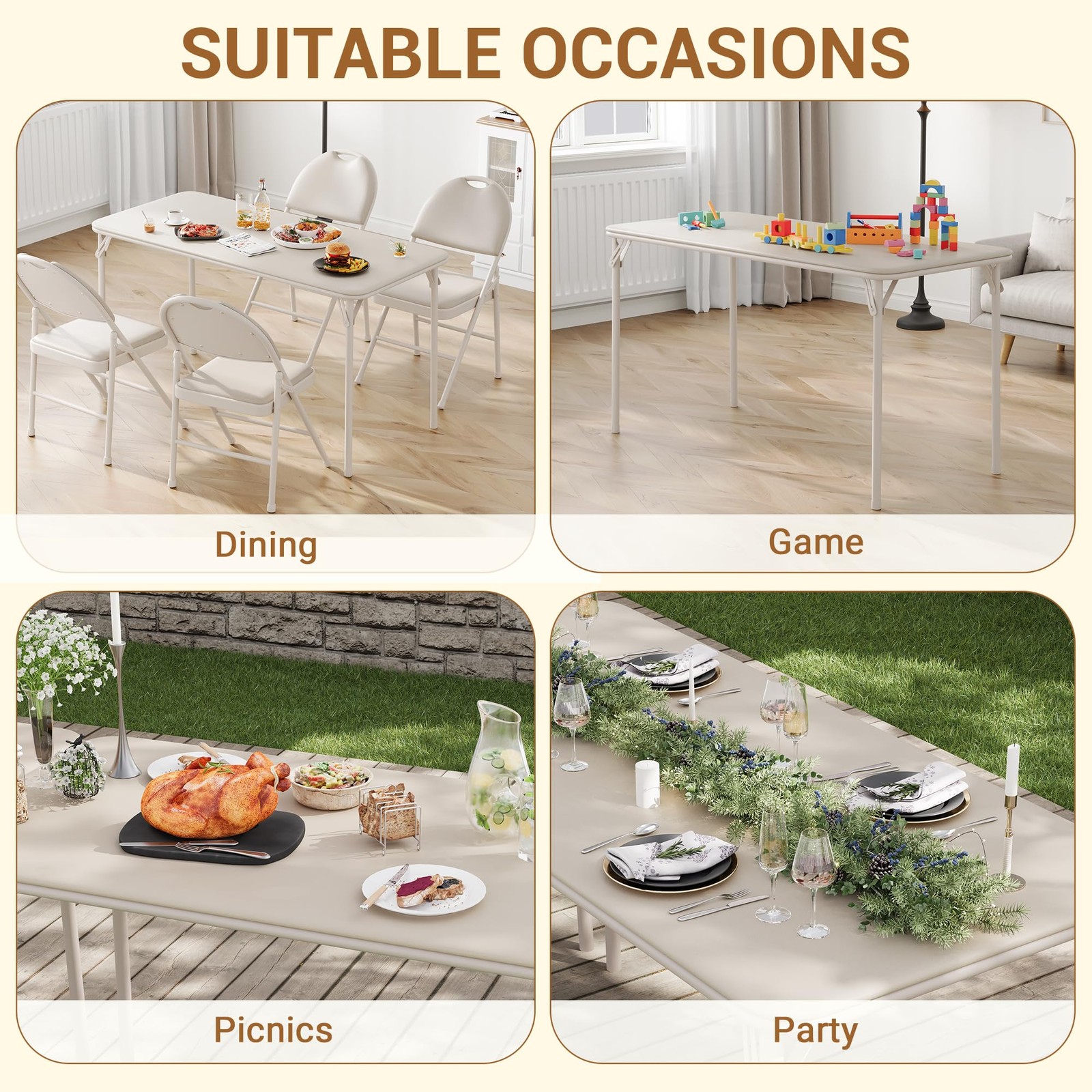 Folding Table and Chairs ,5pcs Card Table & Upholstered Chair Set w/ Metal Legs