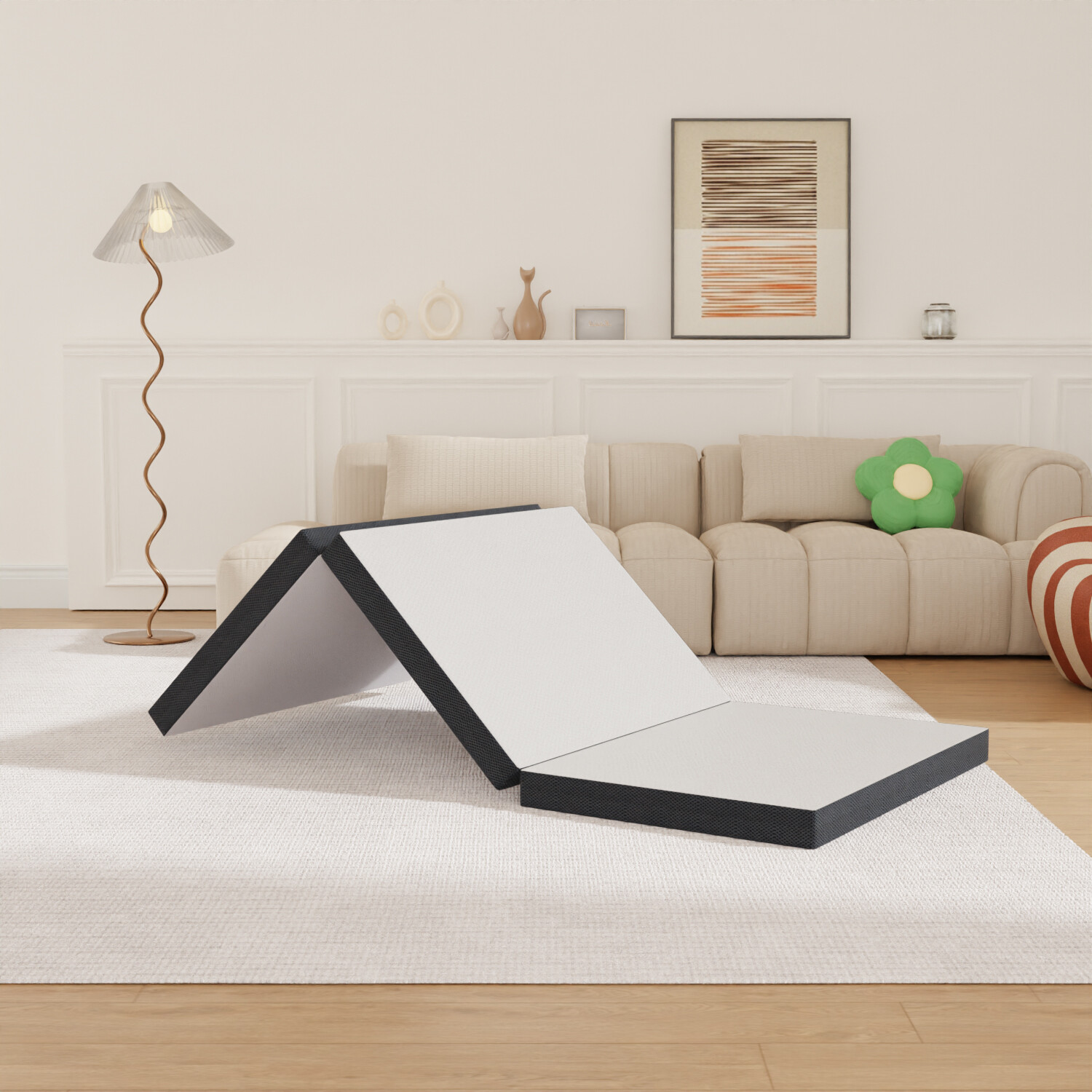 4-inch Folding Mattress, Tri Fold Memory Foam Mattress with Washable Cover