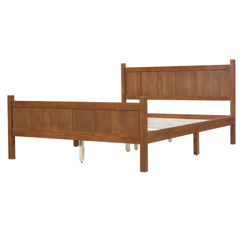 Queen Size Flat Panel Bed with Headboard Farmhouse Platform Bed Frame Walnut