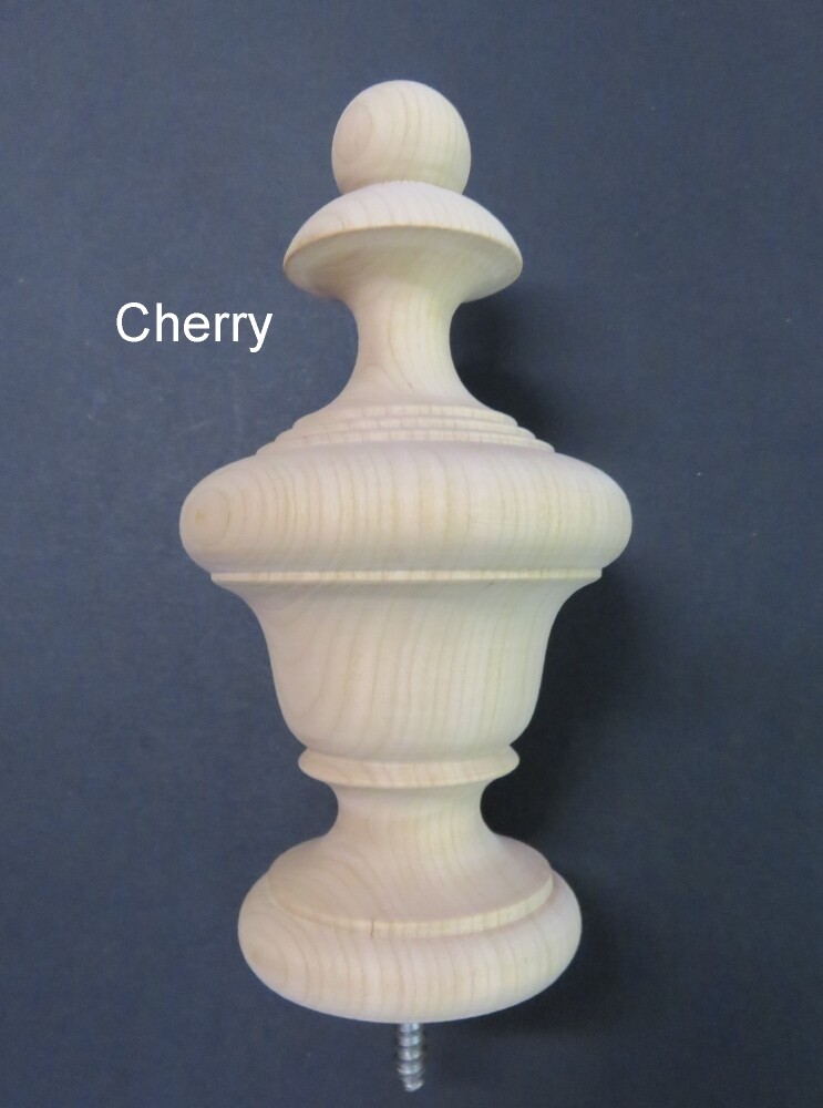 Large Wood Urn Style Finial. Oak Maple Cherry Mahogany 6 1/4 H x 3 1/4 W #29