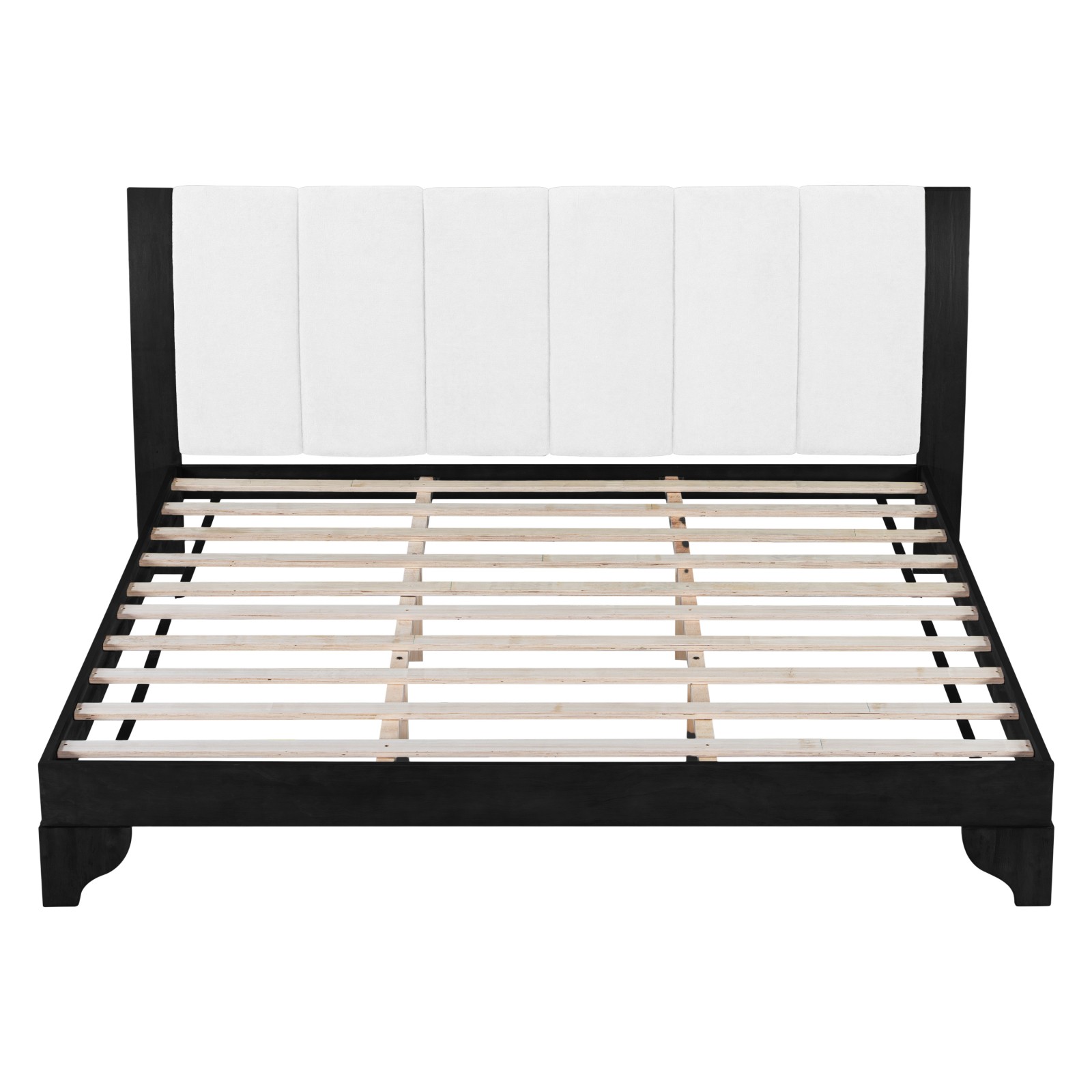 King Size Bed Frame Black White Pine MDF 82.7″x85.2″ 600 lbs