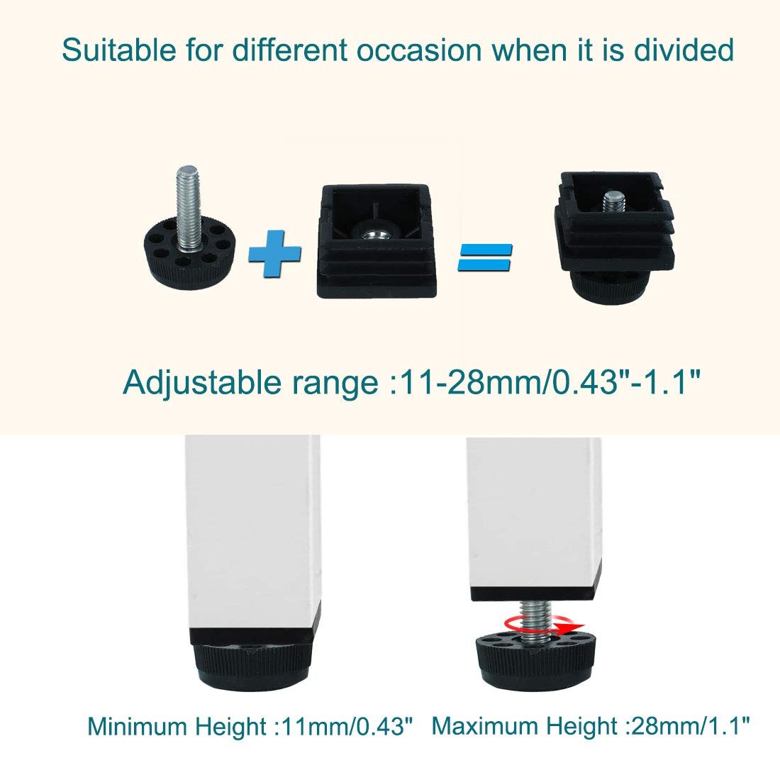uxcell Leveling Feet 38 x 38mm Square Inserts Kit Furniture Glide Adjuster 4 Set