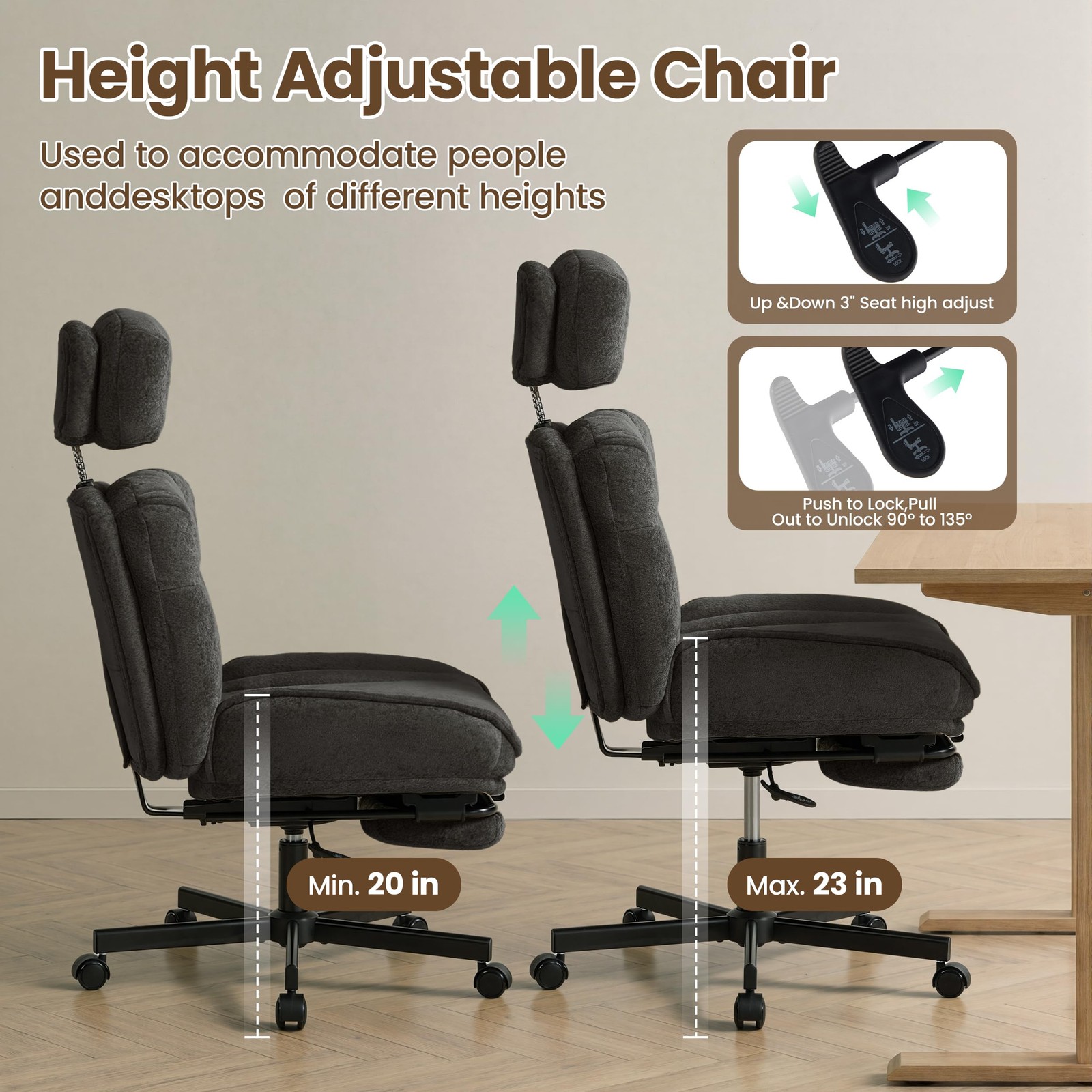 High Back Criss Cross Office Chair with Foot Rest Dark Grey
