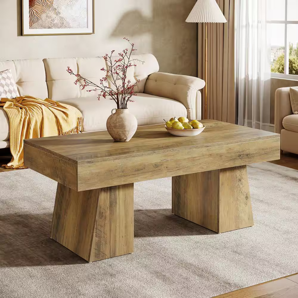 Kerlin 47 In. Brown Rectangle Engineered Wood Coffee Table with Thick Base