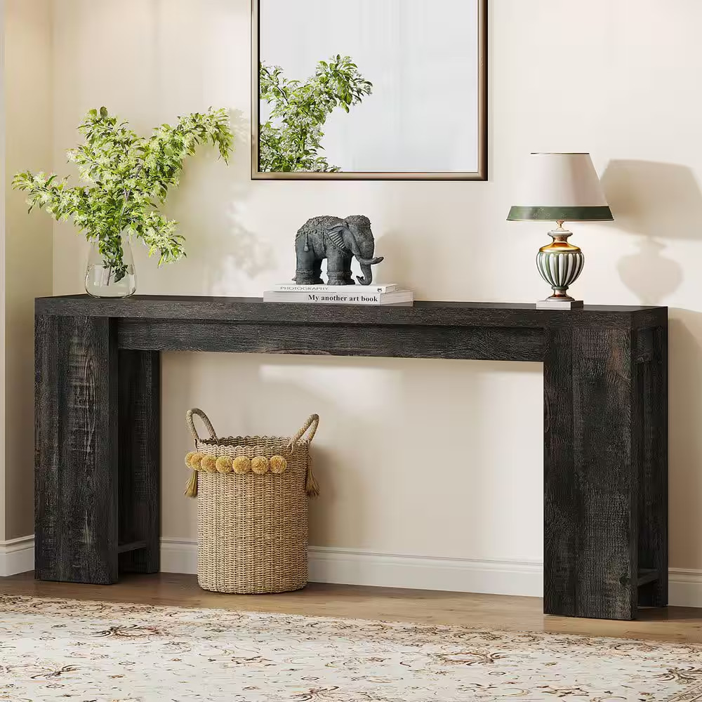 70.9 In. Rectangle Dark Gray Engineered Wood Extra Long Console Table Entryway A