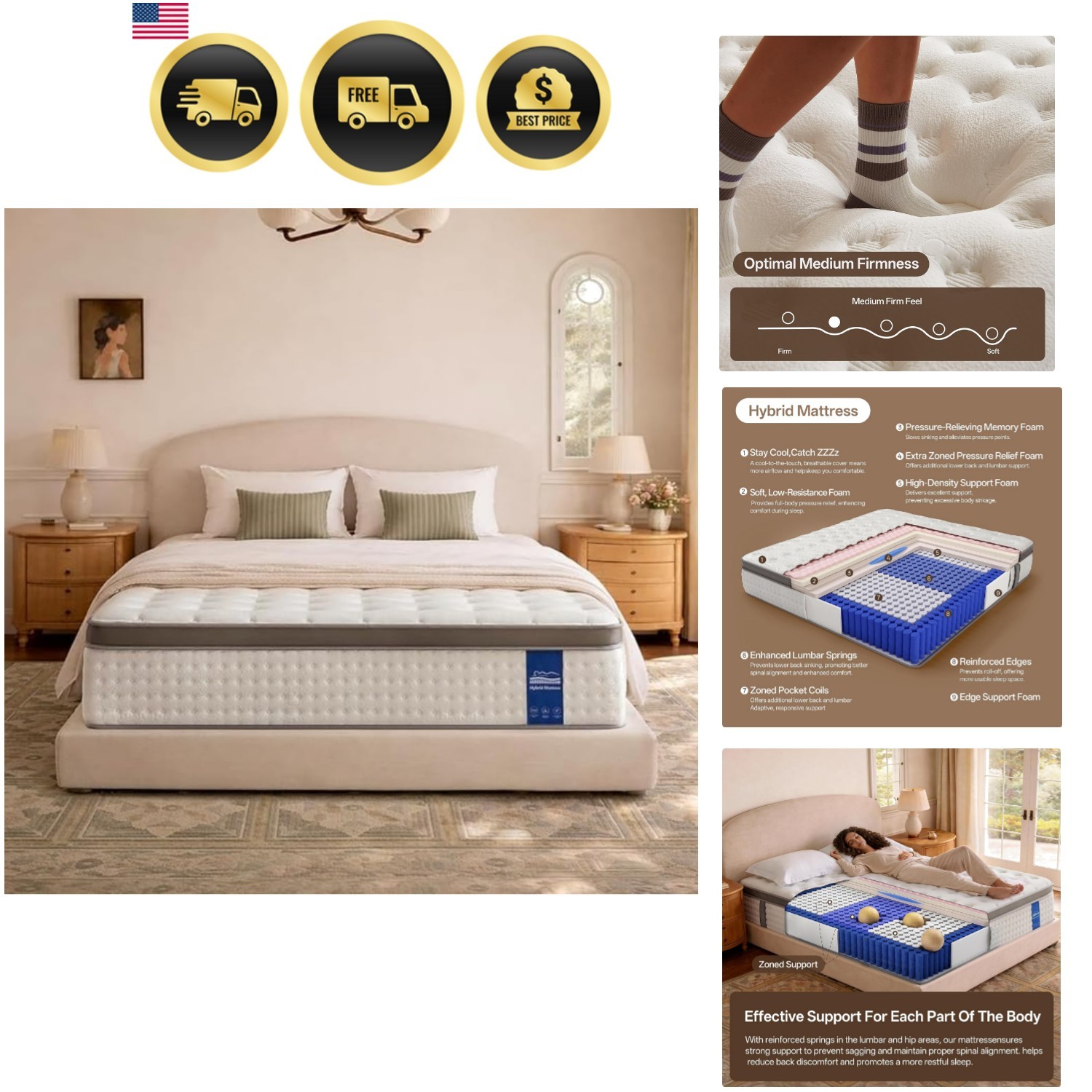 Medium Firm Queen Mattress – Pressure Relief & Motion Isolation for Comfort