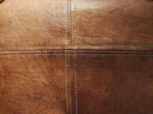 18X18 SQUARE OTTOMAN Pouffe Moroccan Brown leather, light tan, brown HANDMADE