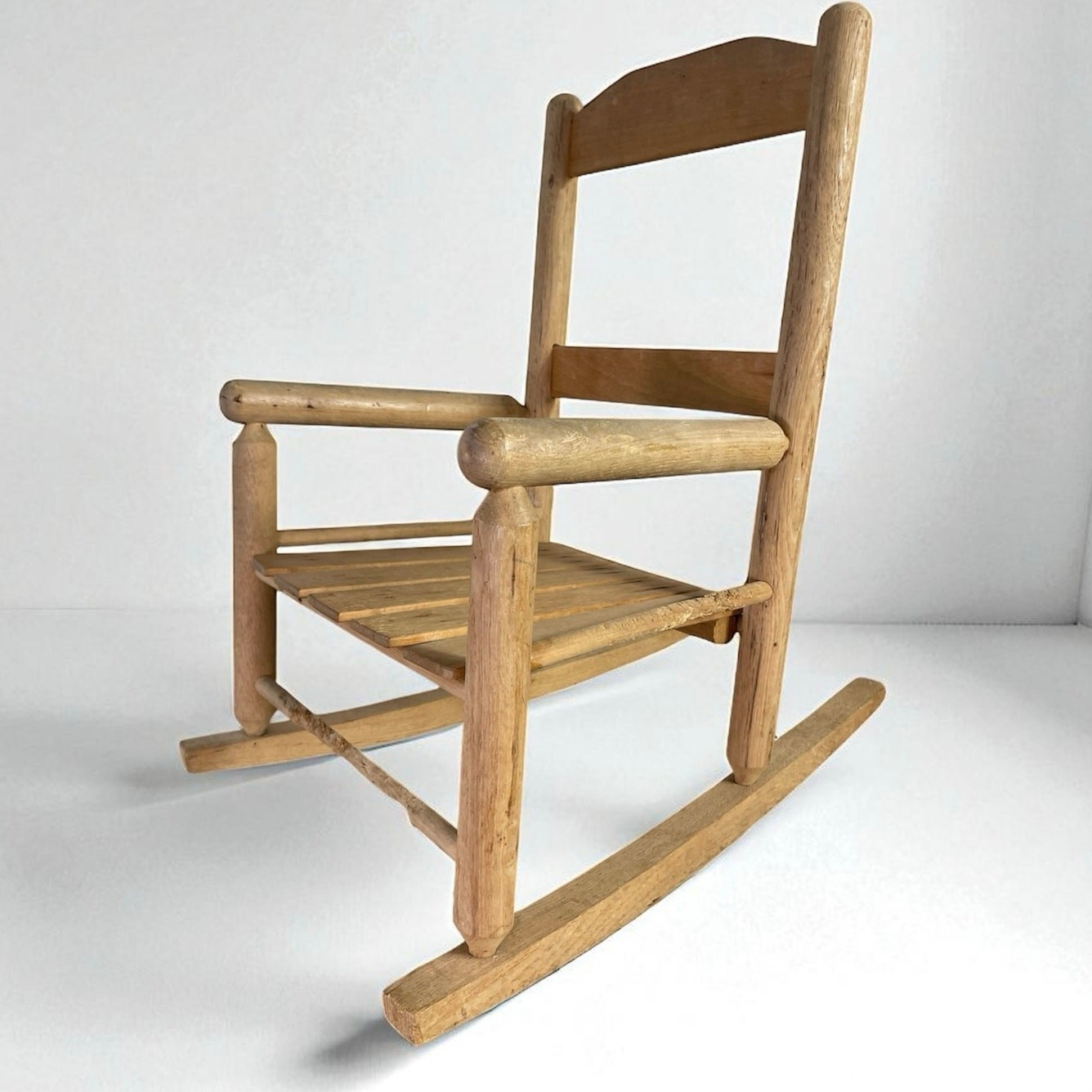 Vintage Handmade Wooden Rocking Chair Slat Back Rustic Kids Doll Furniture