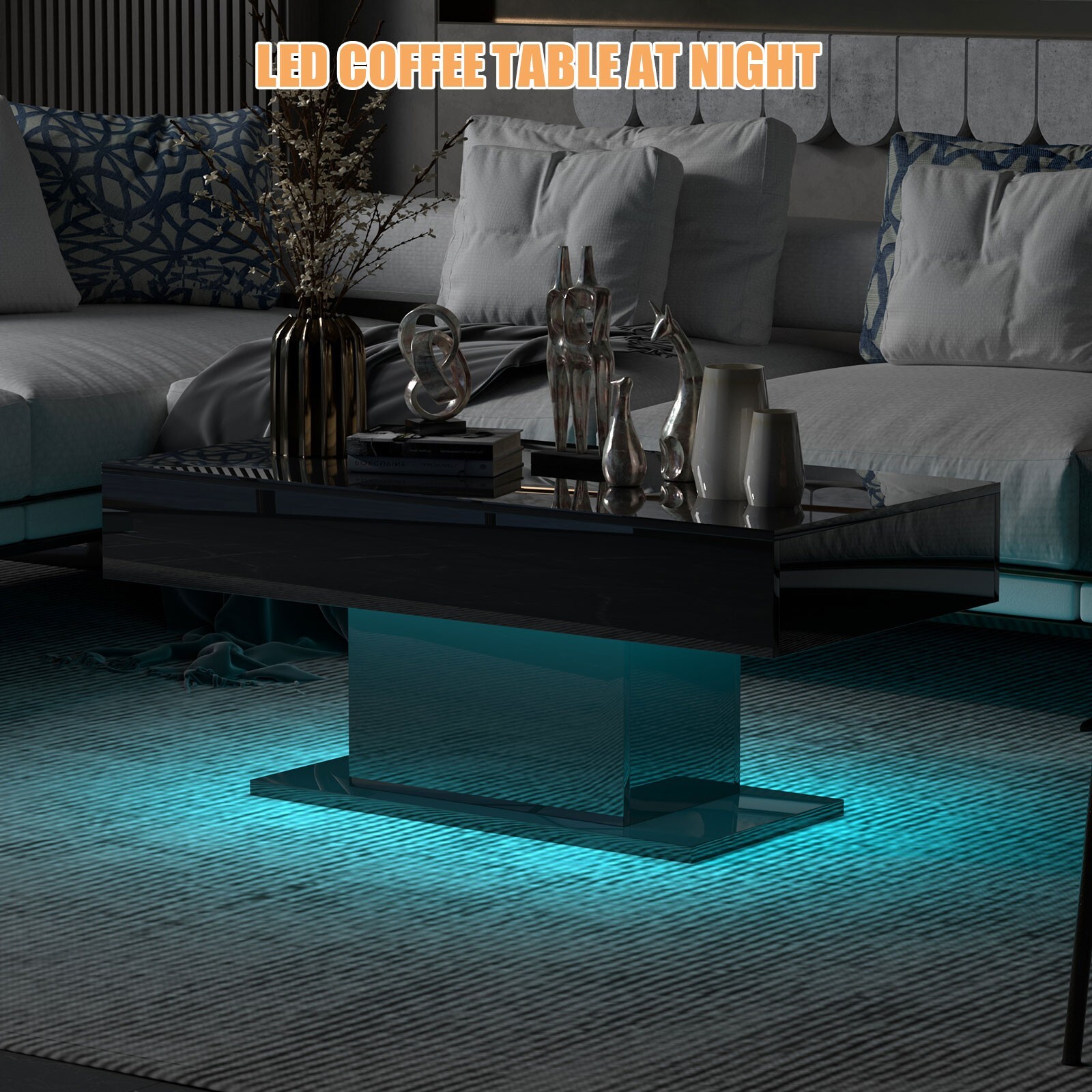 Modern LED lighting coffee table LED living room coffee table, black rectangle