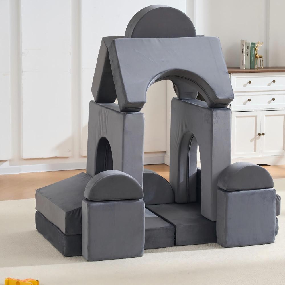 14PCS Modular Play Couch Gray Microfiber Convertible Foam Sectional Sofa Soft