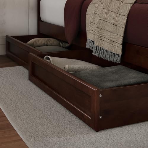 , Mid-Century Modern Under Bed Storage Drawers Queen/King/Twin XL Walnut