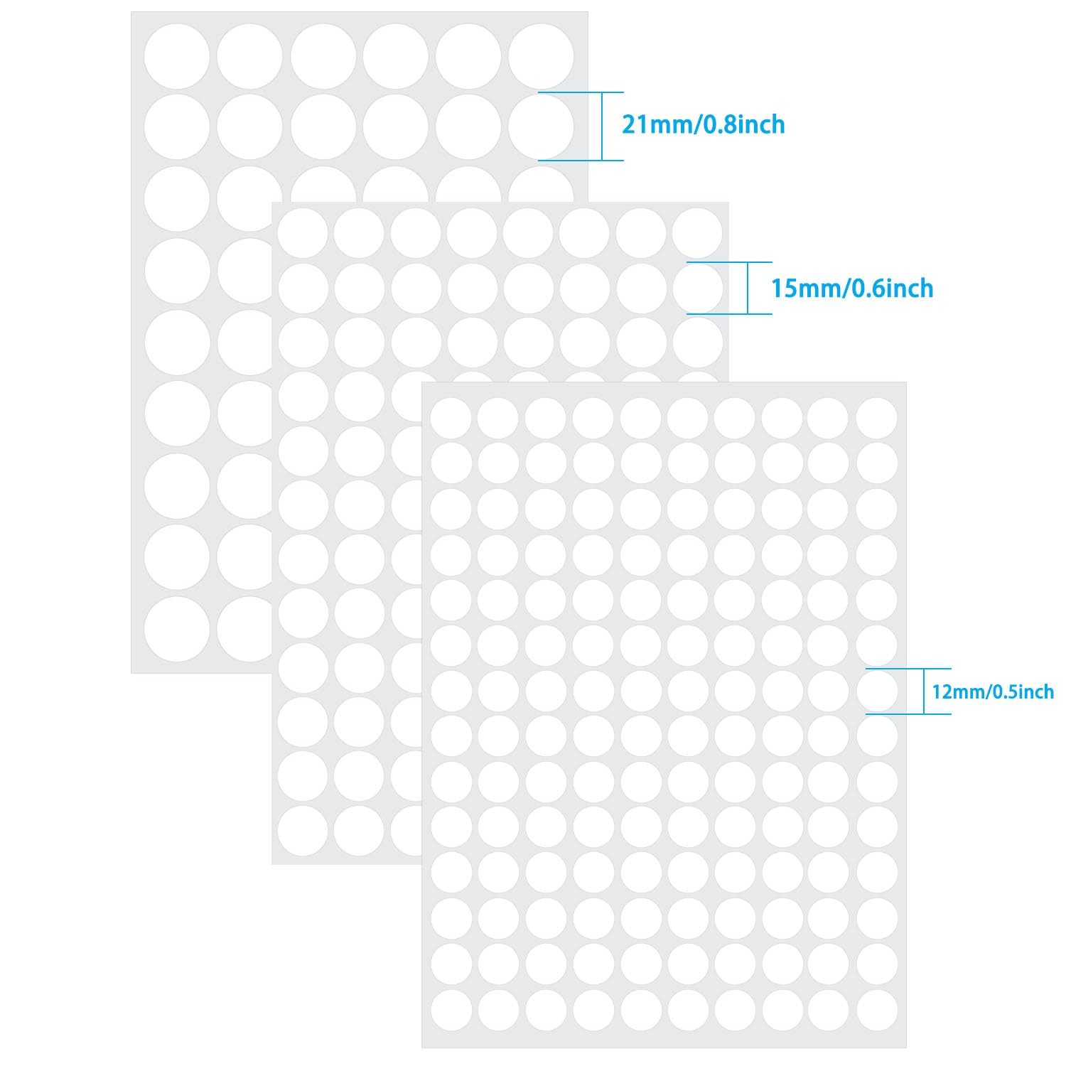 3 Sheets 290 Pcs Screw Hole Cover Stickers, 12 mm/15 mm/21 mm White Screw Cov…