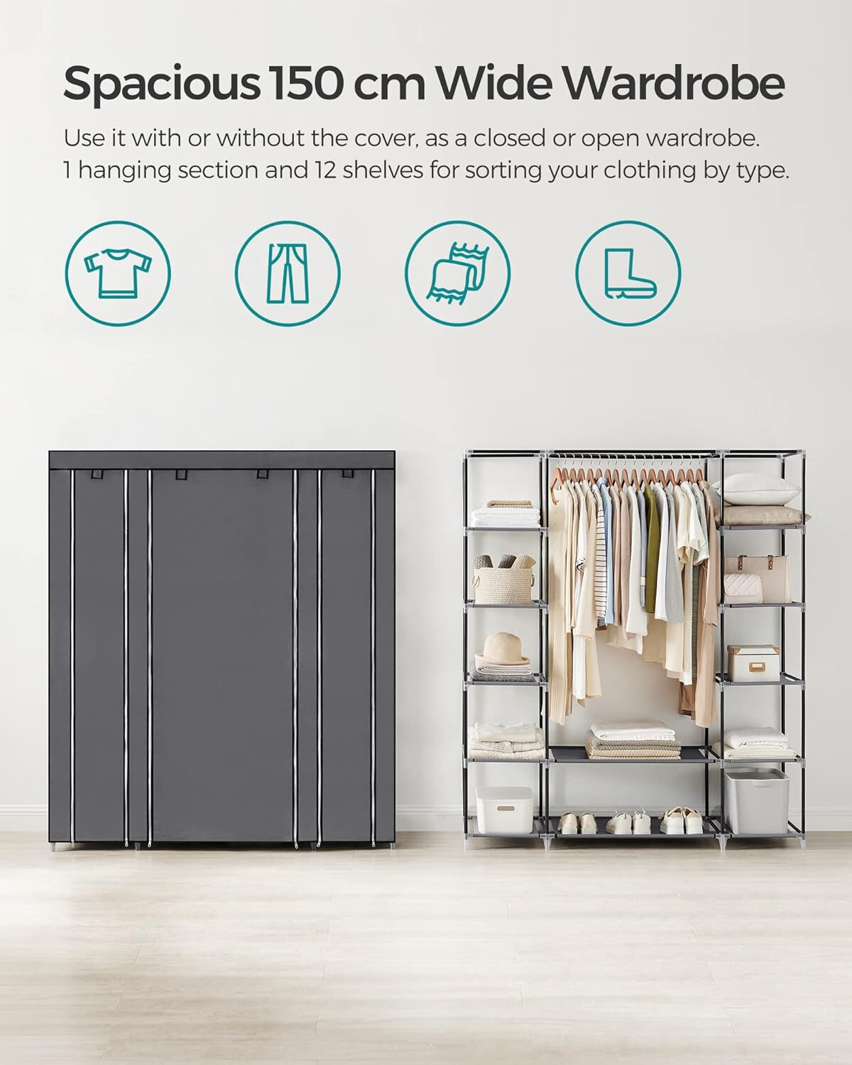 Portable Wardrobe Space Saving Modular Plastic Cupboard with Doors