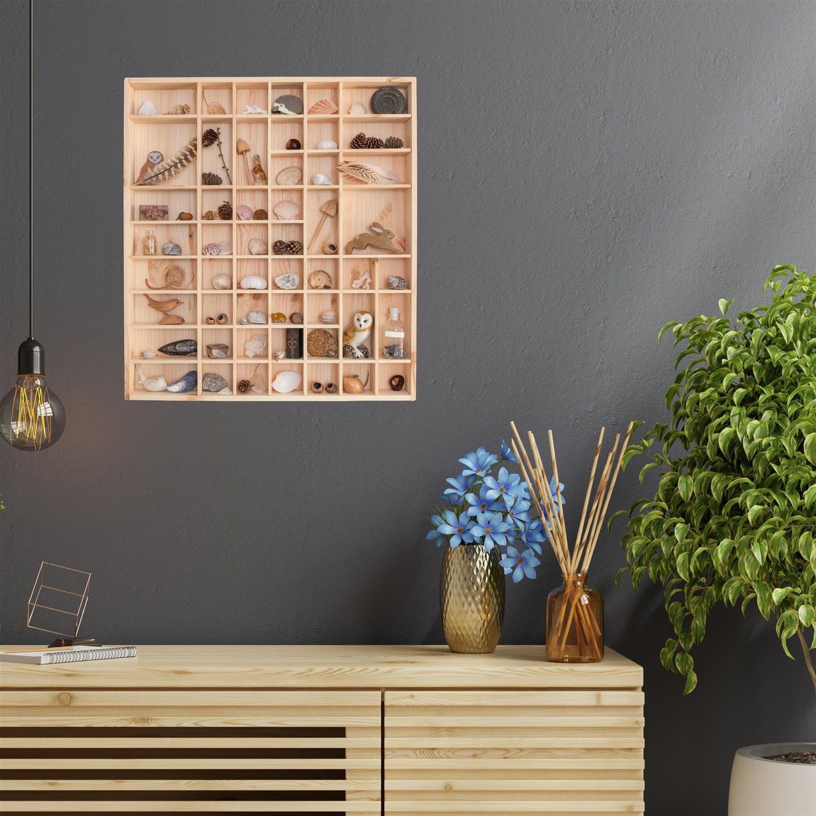 Large Wooden Multicompartment Wall Display Storage Trinket Shelf Paintable Wood
