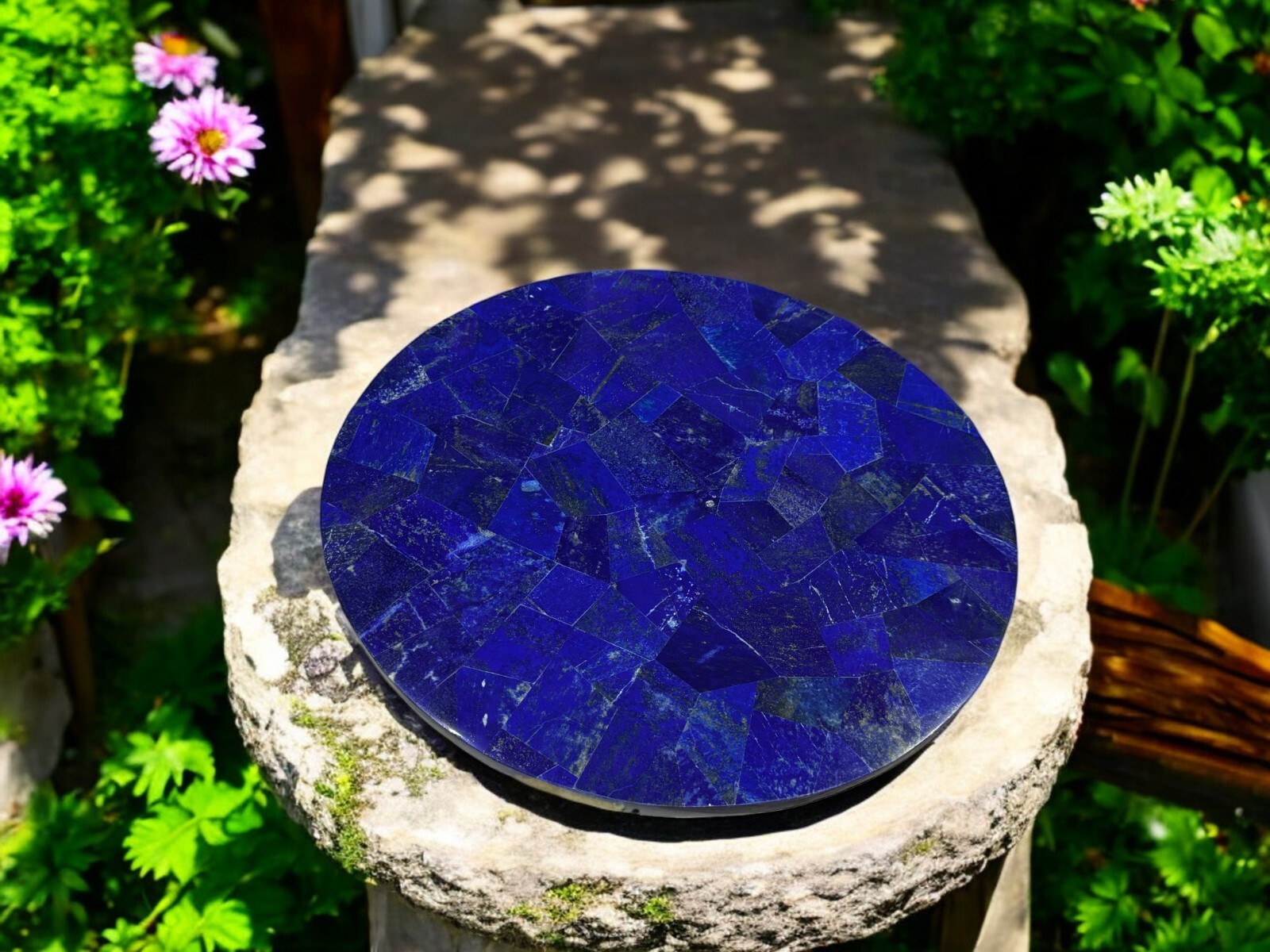 Round Lapis Stone Coffee Table Handmade Luxury Furniture Living Room Decorative