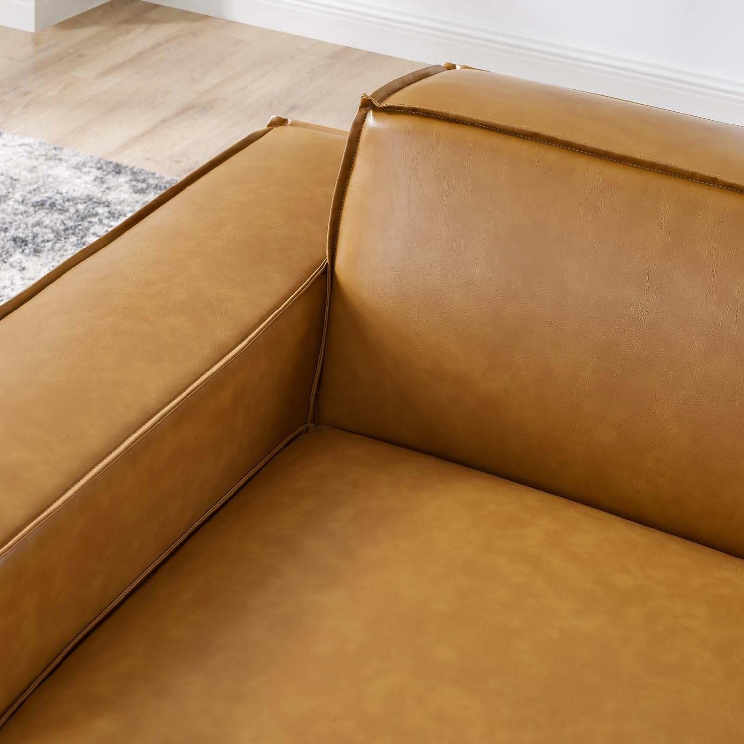 Maklaine 41.5″ Right Arm Faux Leather Sectional Sofa Chair in Tan