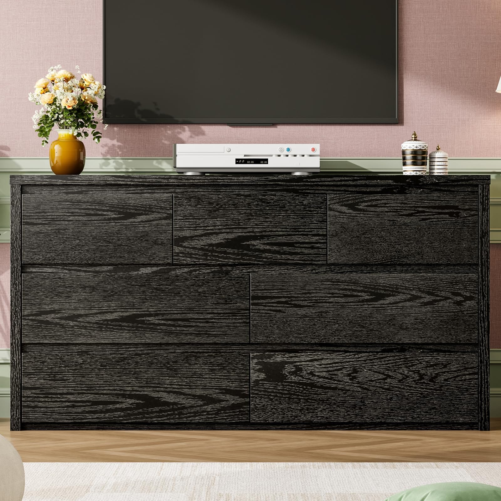 7 Drawers Dresser for Bedroom, Wide Wood Storage Cabinet Entryway Dresser Modern