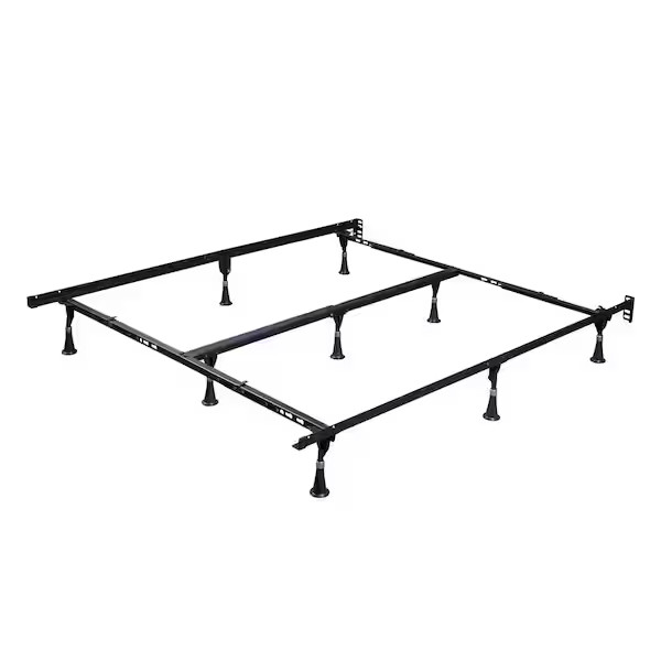 King Adjustable Metal Bed Frame Heavy Duty Steel 9 Legs Hollywood Black