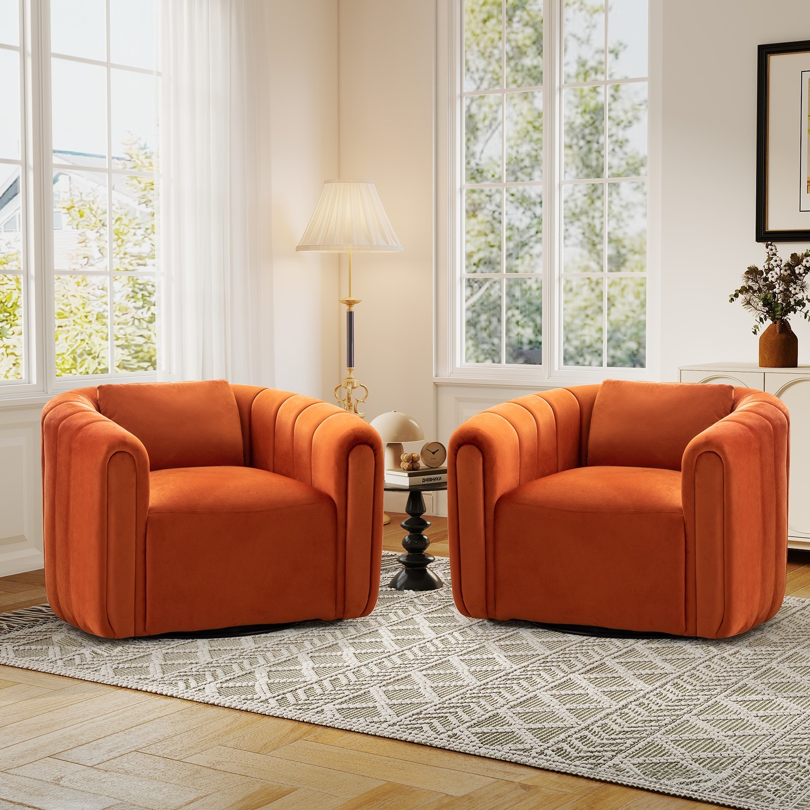 EBELLO Swivel Accent Chair, Velvet Barrel Chair for Living Room, Comfy Armchair