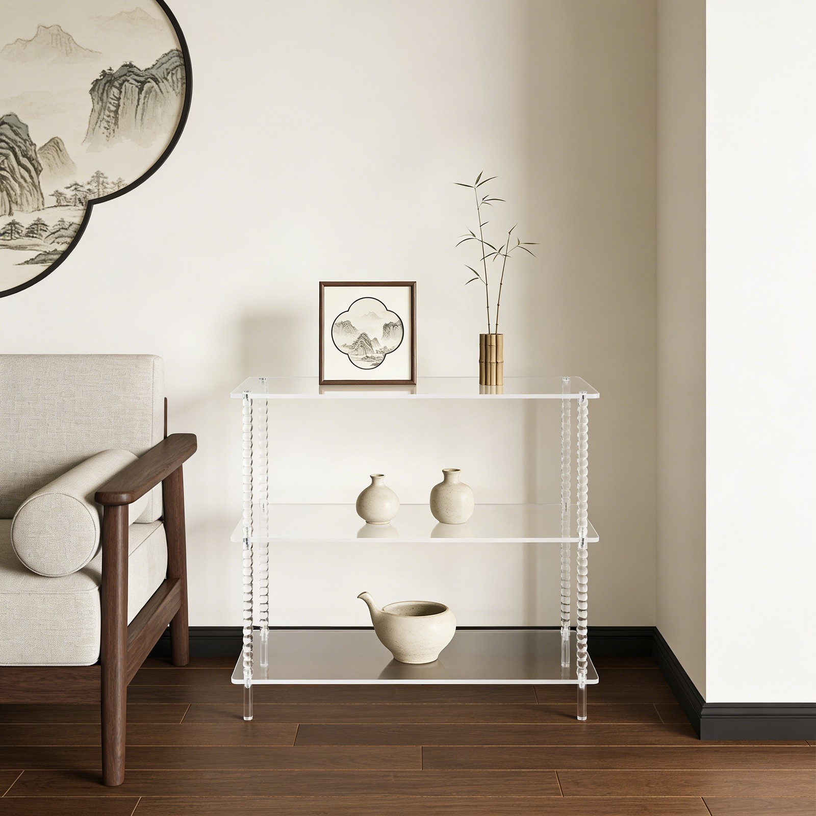 Entryway Acrylic Side Table,3-Tiers Sofa Table,Bookshelf w/ Open Storage Shelves