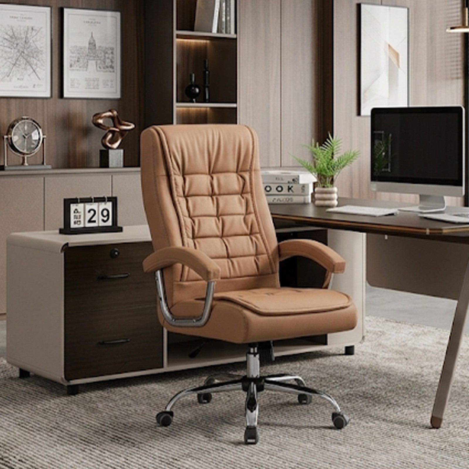 Executive Office Chair High Back PU Leather Ergonomic Swivel Desk Chair 40.8 in