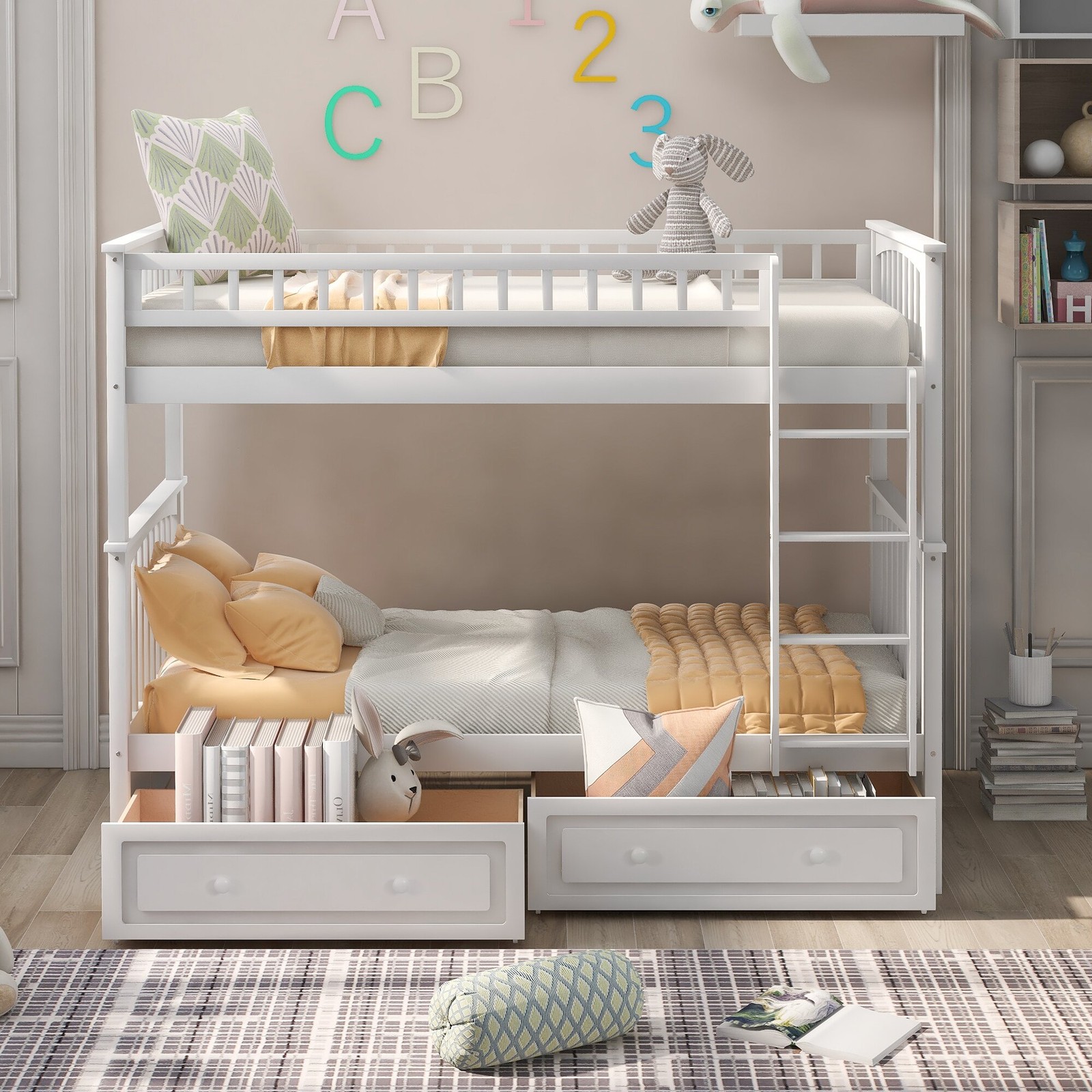 1×Twin Over Full Bunk Bed with Twin Trundle Convertible Platform Bed Espresso US