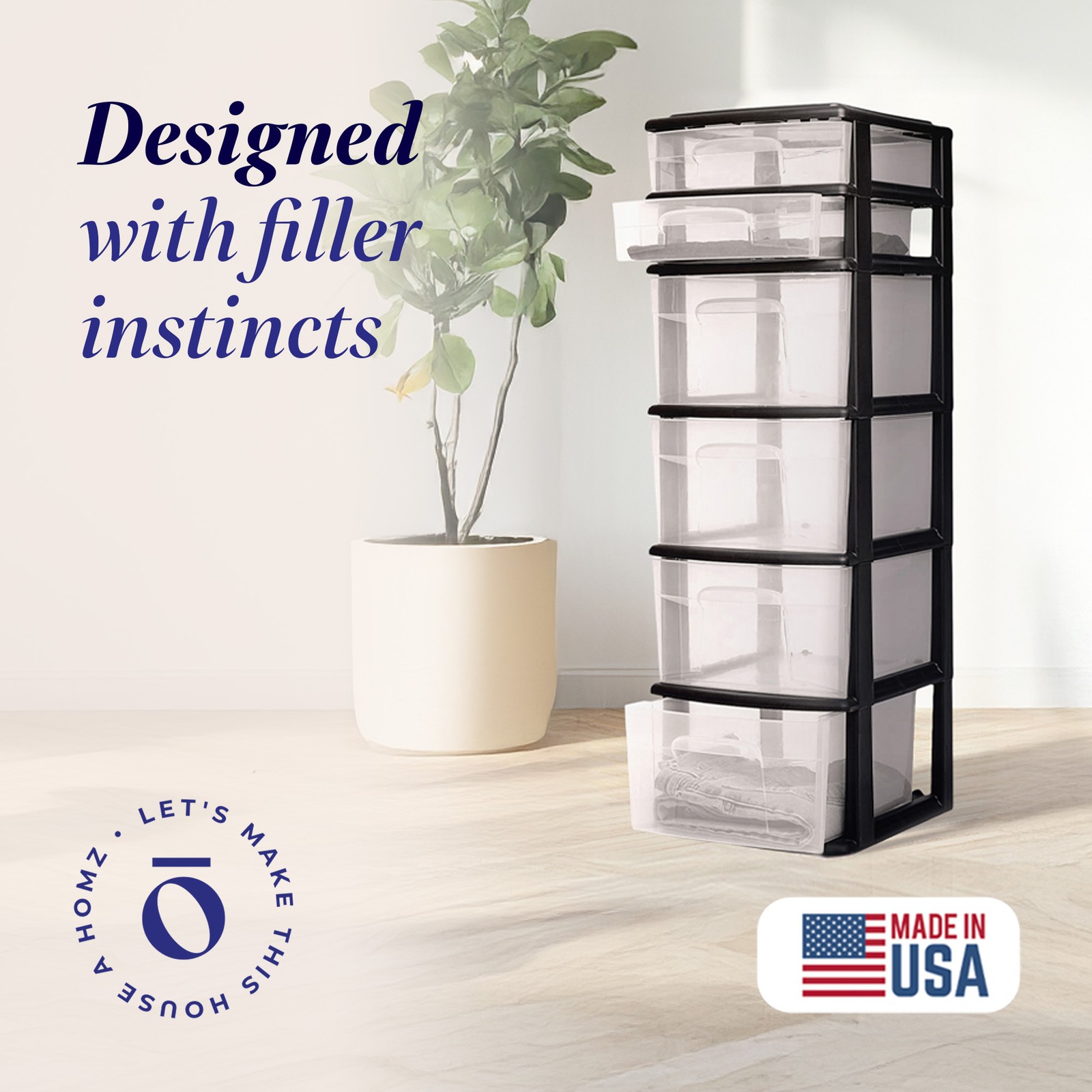 Homz 6-Drawer Plastic Bedroom & Closet Organizer Storage, Clear/Black Frame