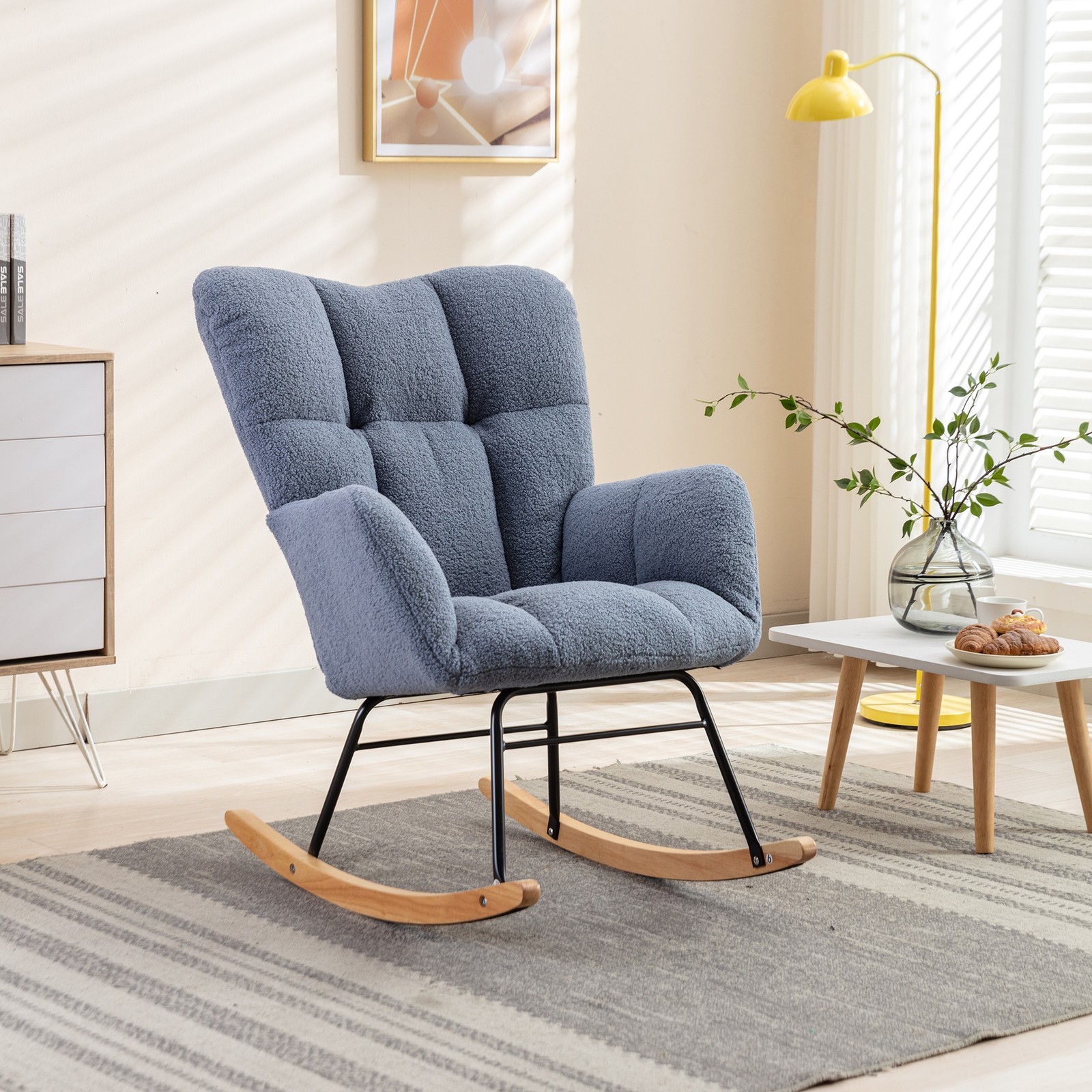 Teddy Fabric Rocking Glider Chair Light Blue 31.5″D x 27.6″W x 37.4″H