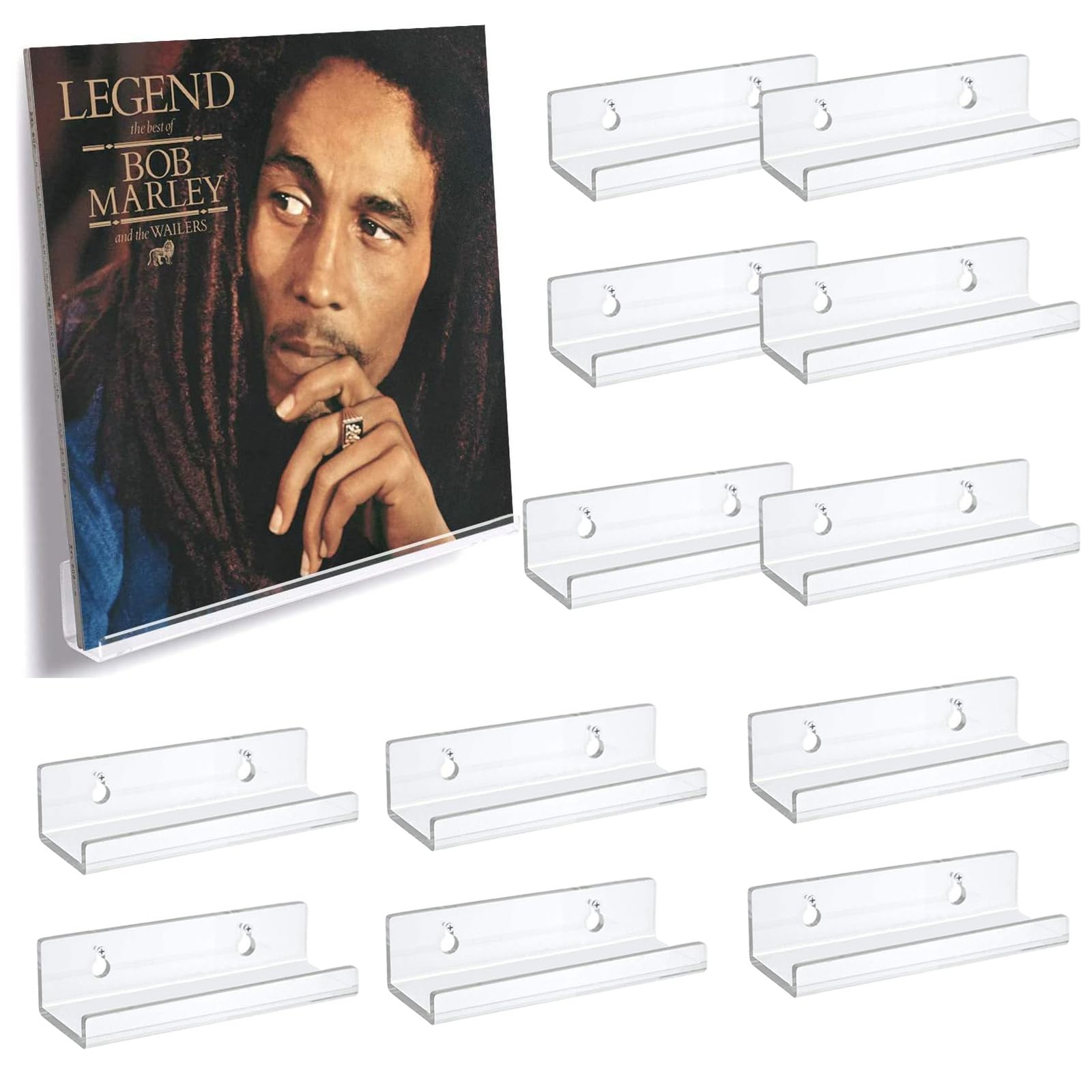 Vinyl Record Wall Mount Shelf 12 Pack, Clear Acrylic Floating Display Ledge, …